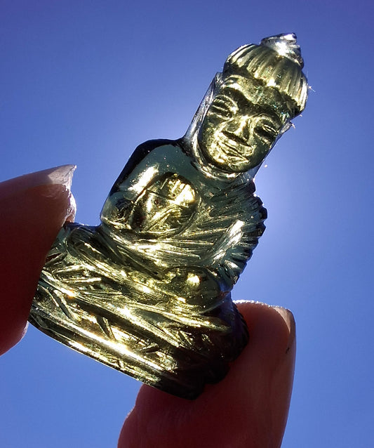 Moldavite BUDDHA Carving, 4.23g, Tektite (Ref: Buddha6)