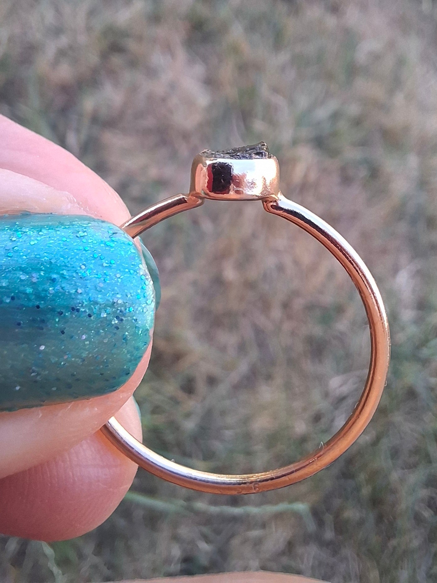 Moldavite Ring, 14K GOLD Plated, size U, Tektite (Ref: R348)