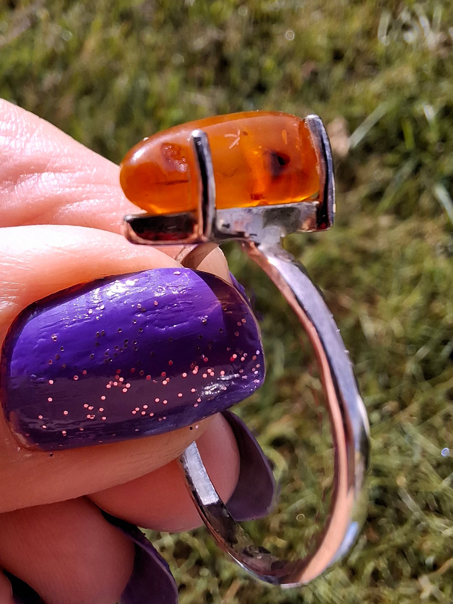 Baltic Amber Ring, size large V, 925 Silver, Fossil (Ref: AR23)