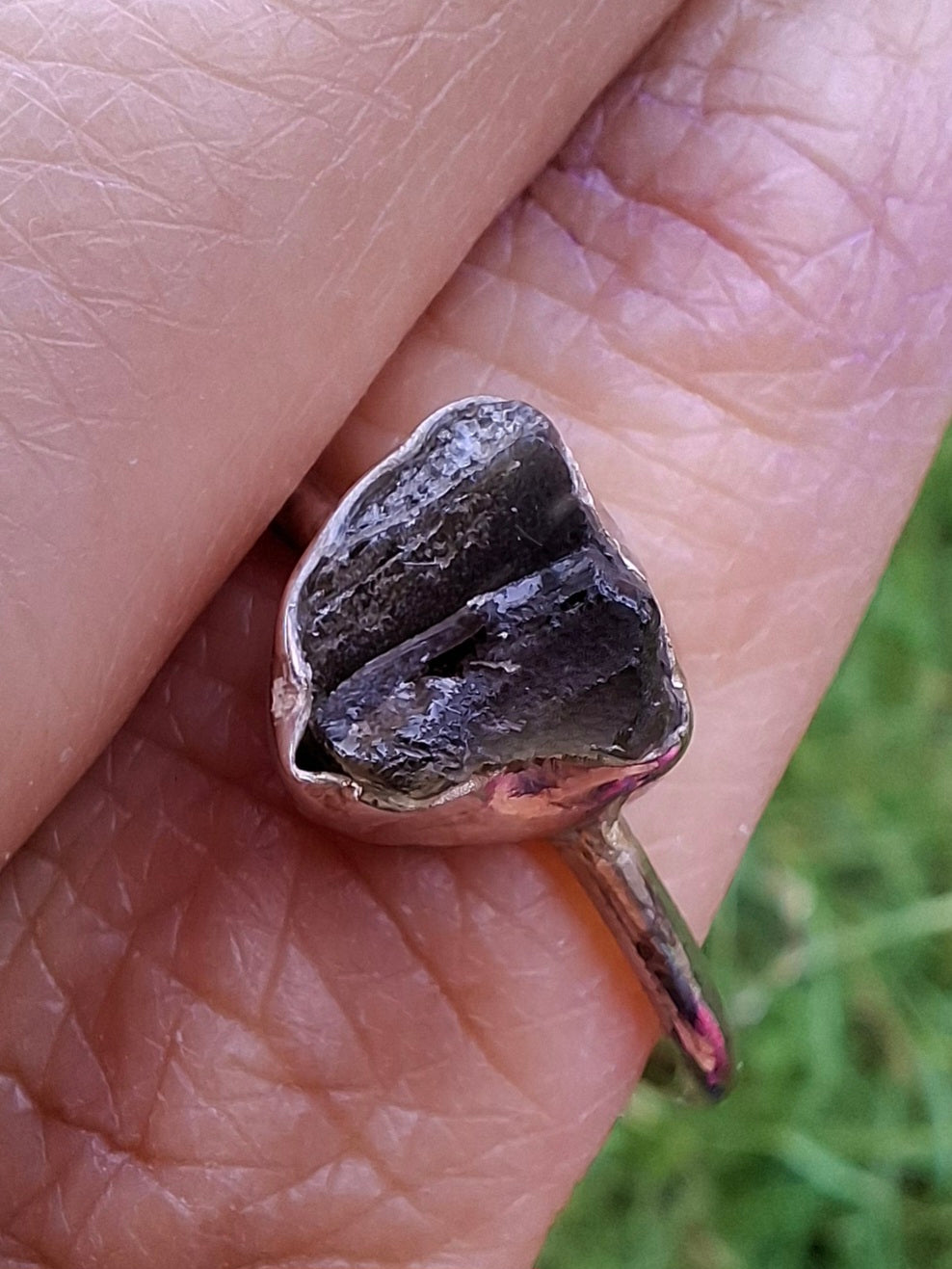 Moldavite Ring, size small X, 925 Silver, Tektite (Ref: R33)
