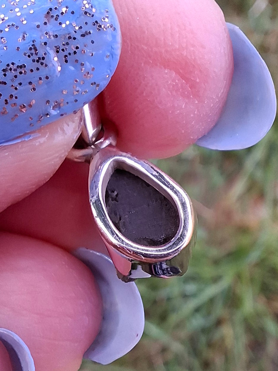Moldavite Pendant, 925 Silver, Tektite (Ref: P58)