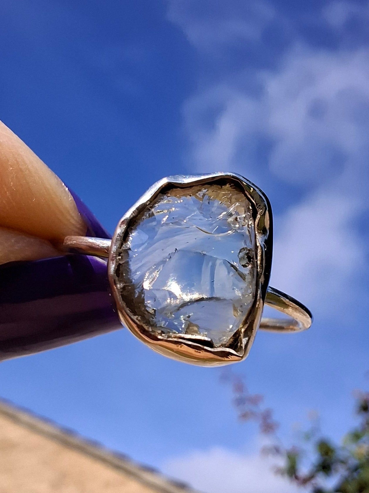 Libyan Desert Glass Ring, size large V, 925 Silver, Tektite (Ref: LR60)