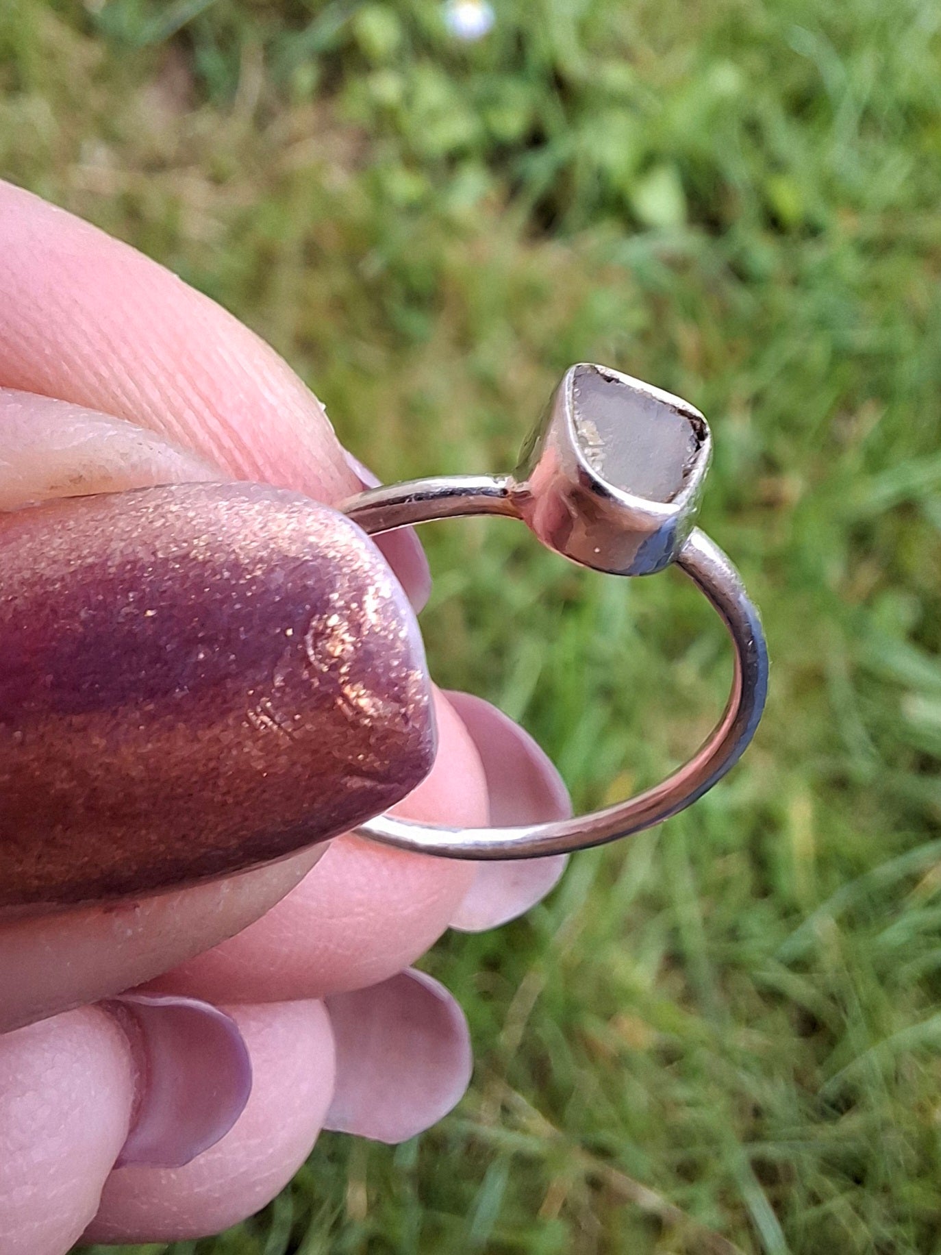 Moldavite Ring, size small L, 925 Silver, Tektite (Ref: R63)