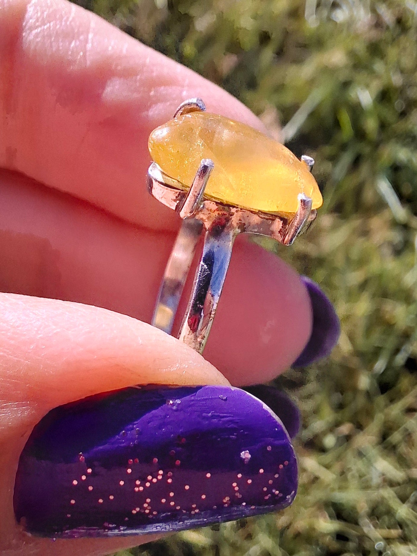 Baltic Amber Ring, size large Q, 925 Silver, Fossil (Ref: AR13)
