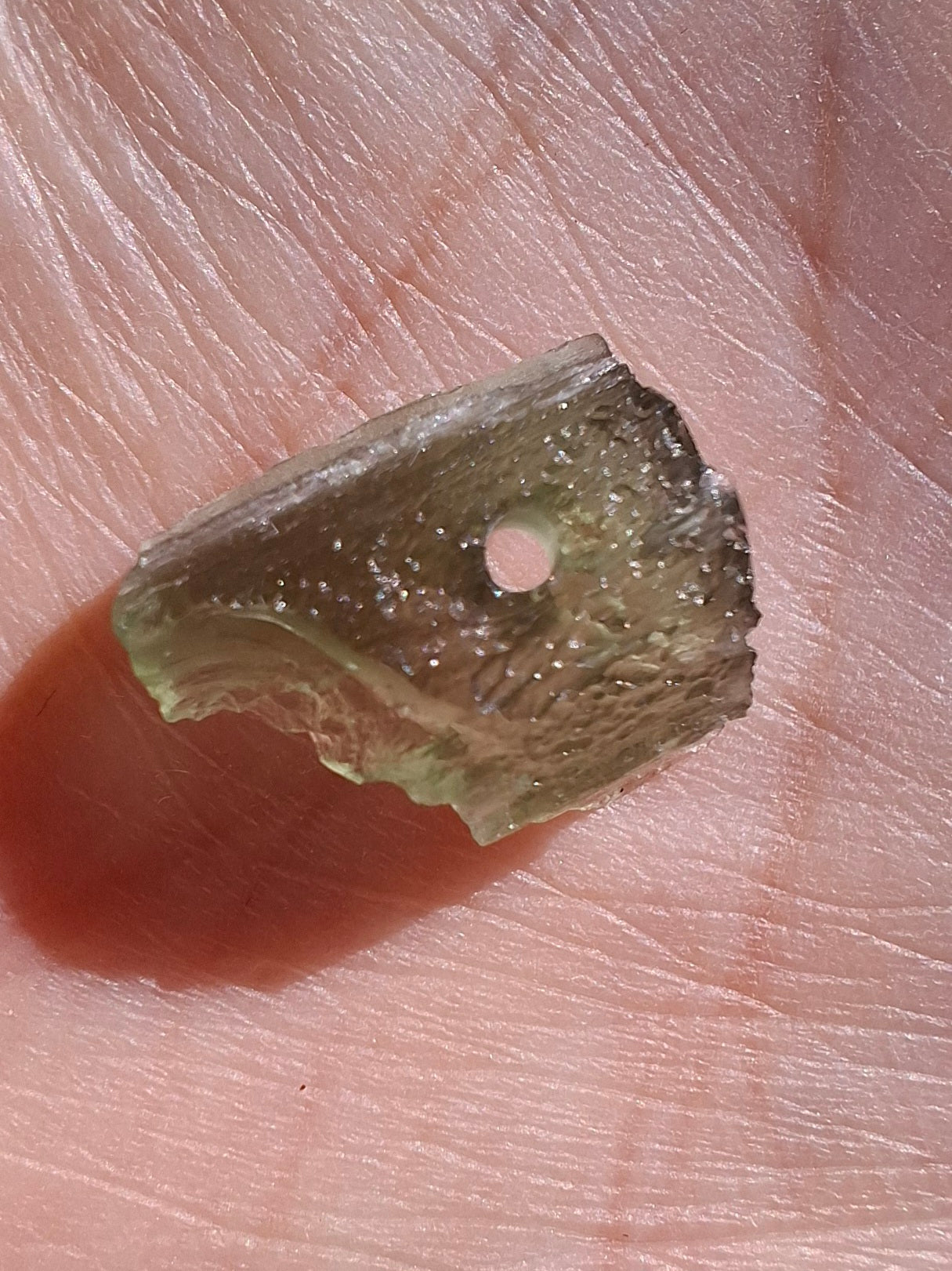 DRILLED, Moldavite Piece, 0.74g, Tektite (Ref: D13)