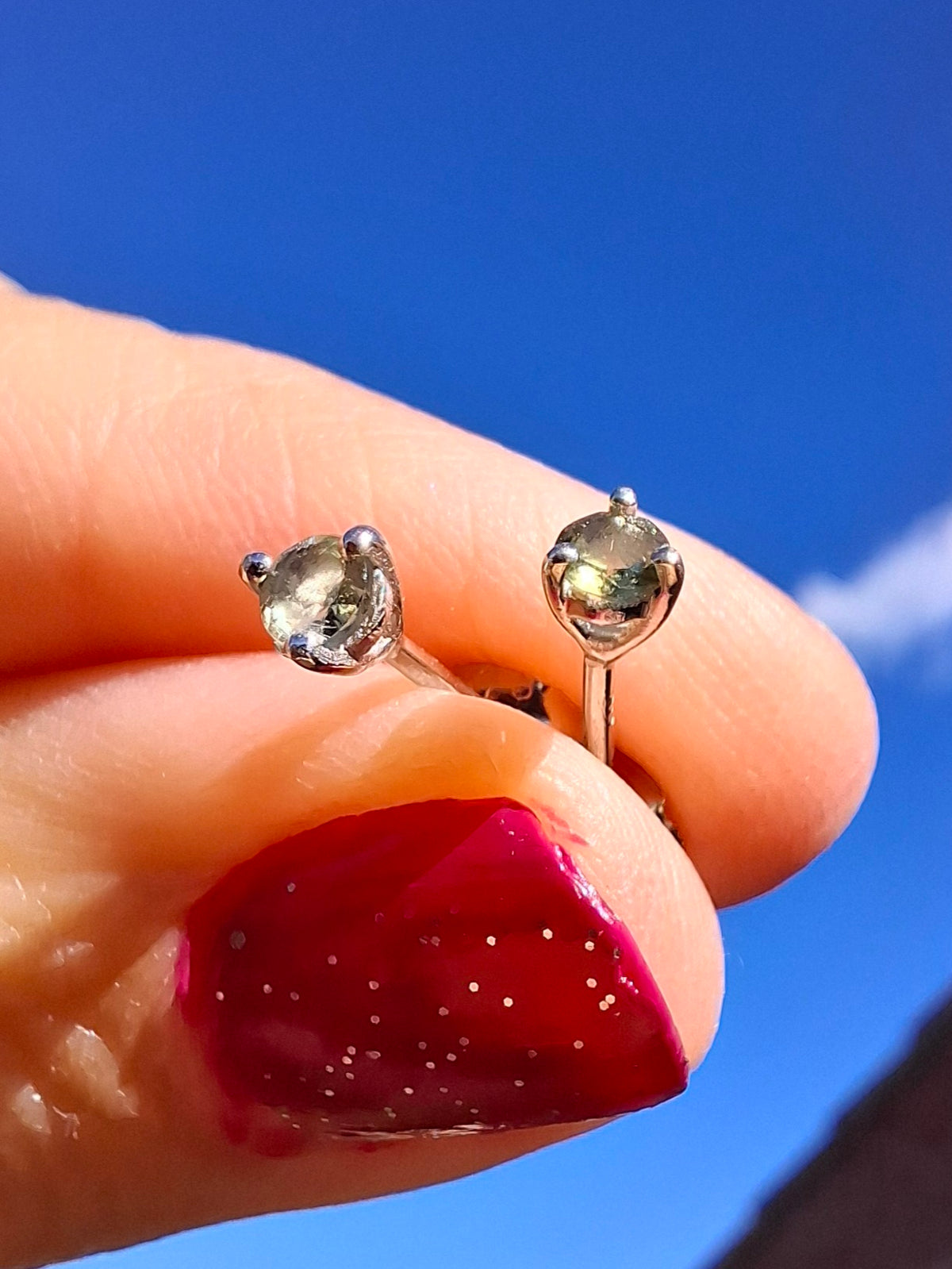 Moldavite (Faceted) 3mm Stud Earrings, 925 Silver (Ref: Pair66)