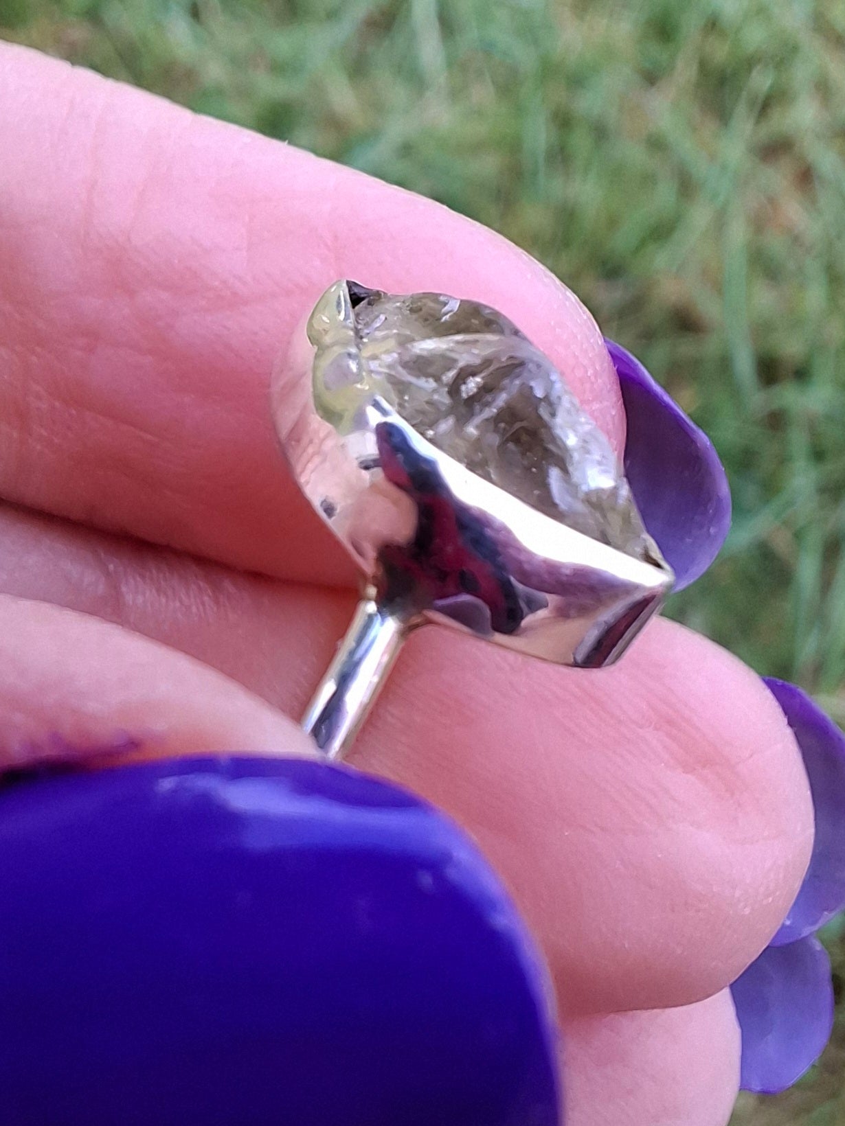 Libyan Desert Glass Ring, size L, 925 Silver, Tektite (Ref: LR18)