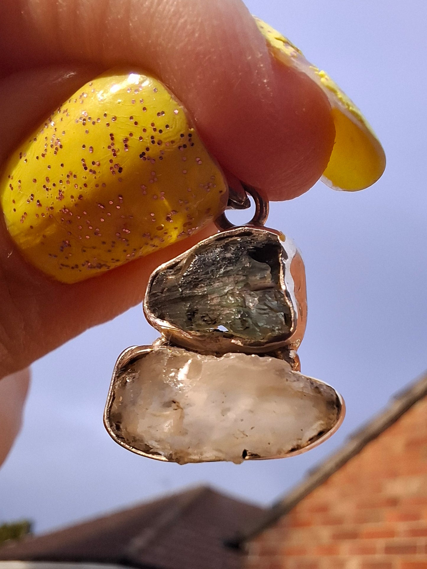 Moldavite & Libyan Desert Glass Pendant, 925 Silver, Tektite (Ref: MLP11)