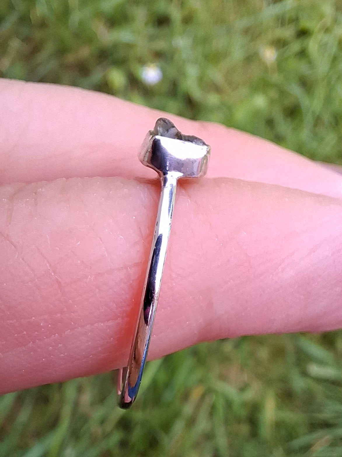 Moldavite Ring, size large O/small P, 925 Silver, Tektite (Ref: R41)