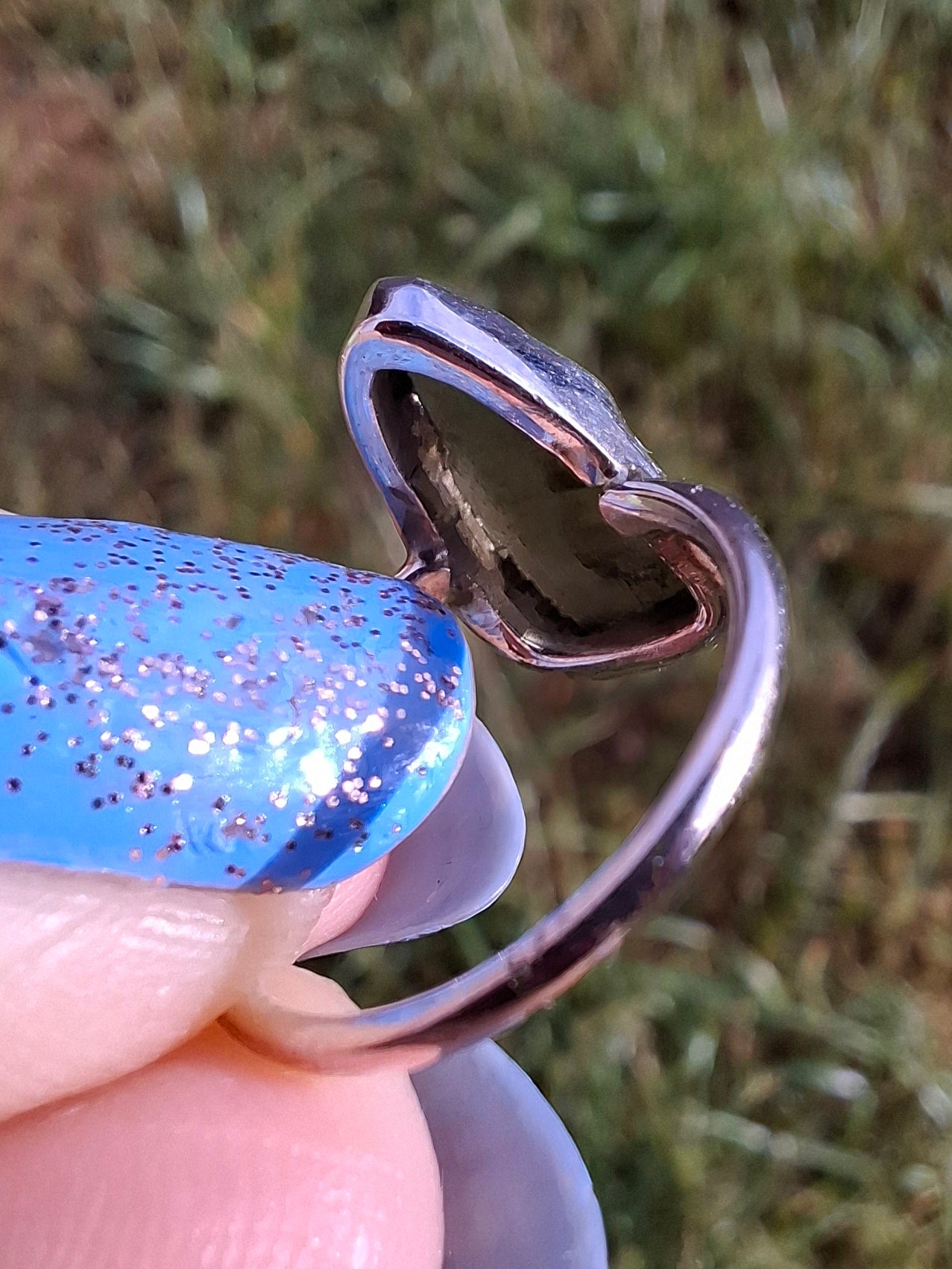 Moldavite Ring, size Large G, 925 Silver, Tektite (Ref: R18)