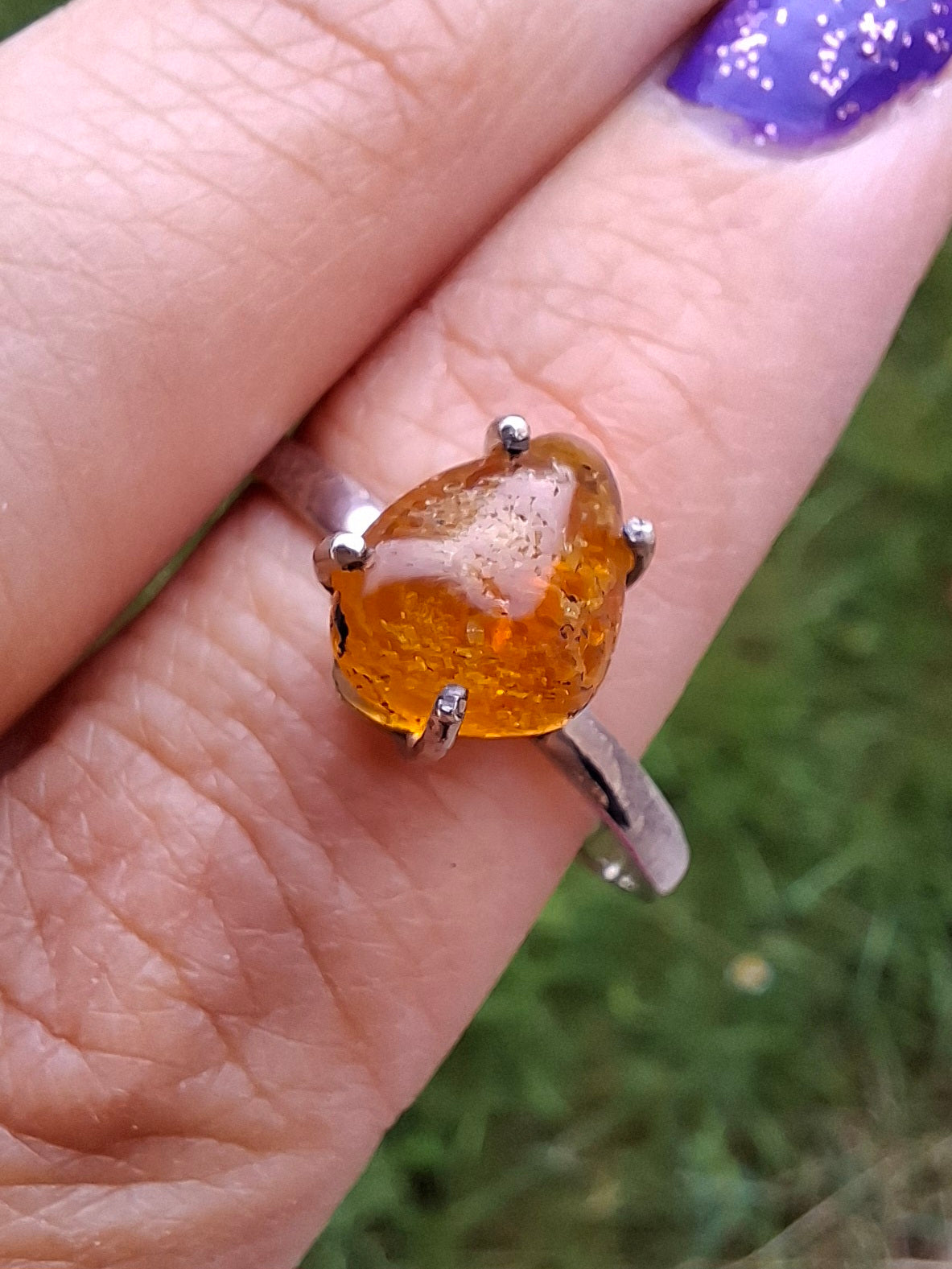 Baltic Amber Ring, size large Y, 925 Silver, Fossil (Ref: AR37)
