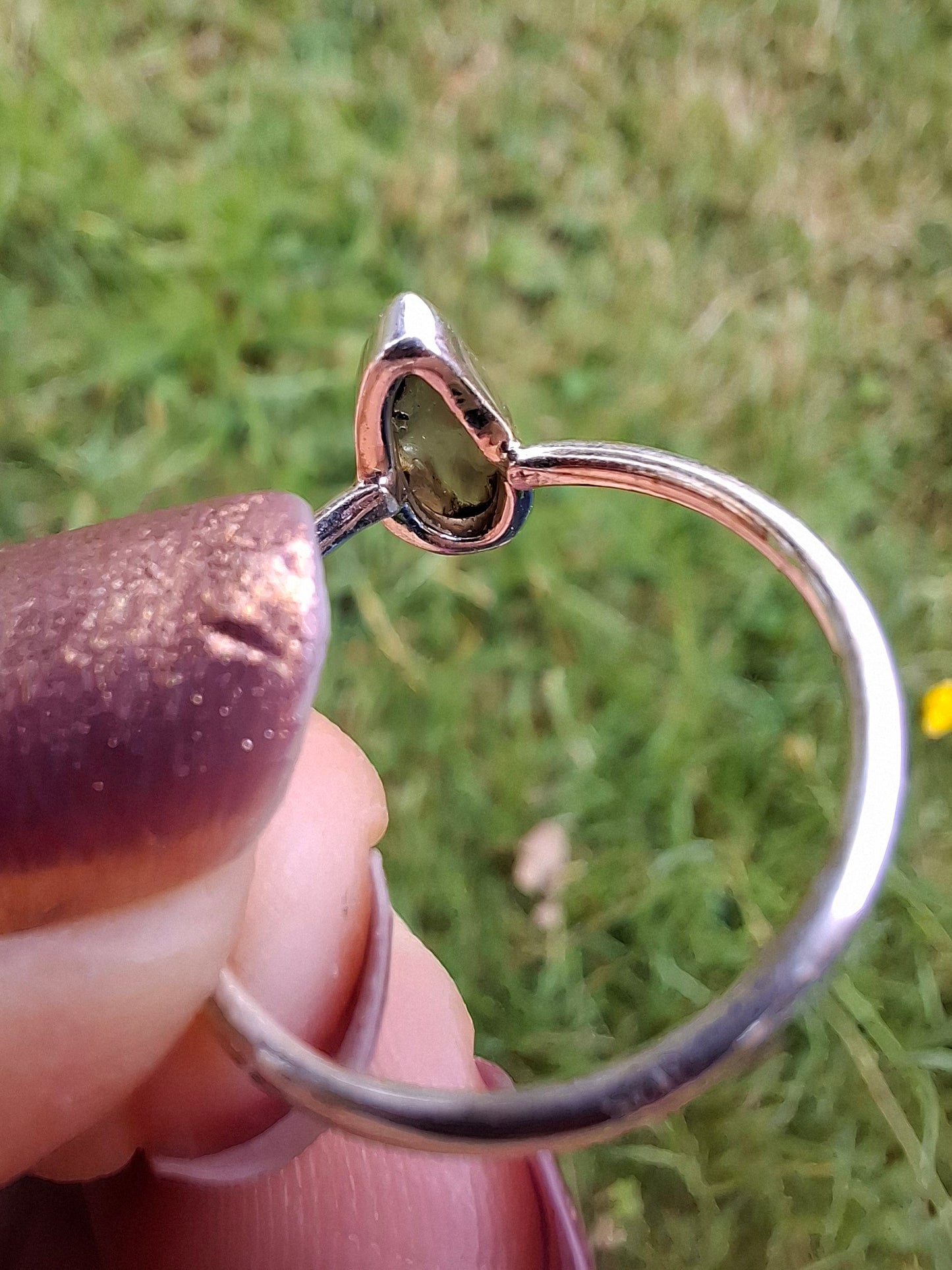 Moldavite Ring, size large M/small N, 925 Silver, Tektite (Ref: R39)