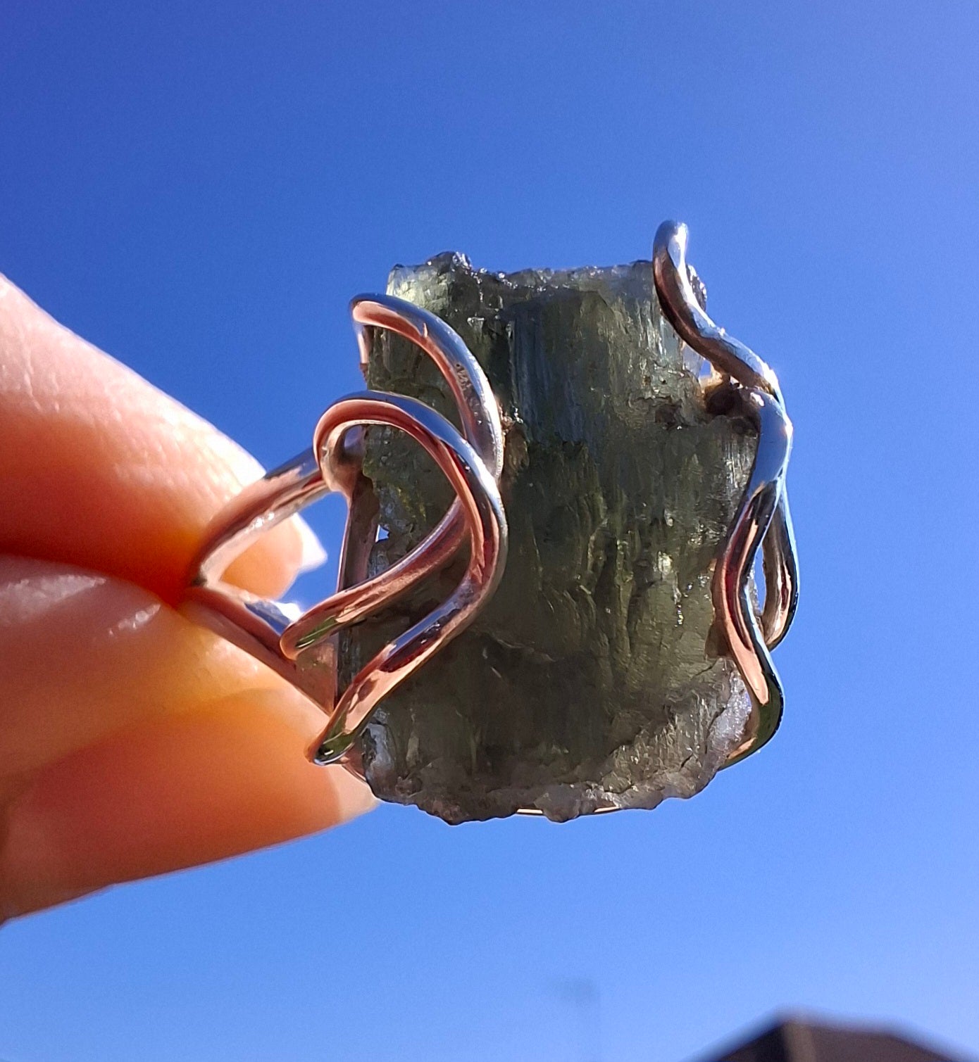 Moldavite Ring, size Q, 925 Silver, Tektite (Ref: R10)