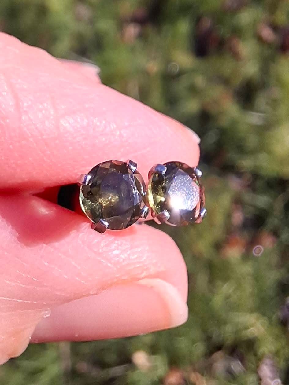 Moldavite (faceted) PLUGS, 5mm, 4G, Surgical Steel, Tektite (Ref: Plug1)