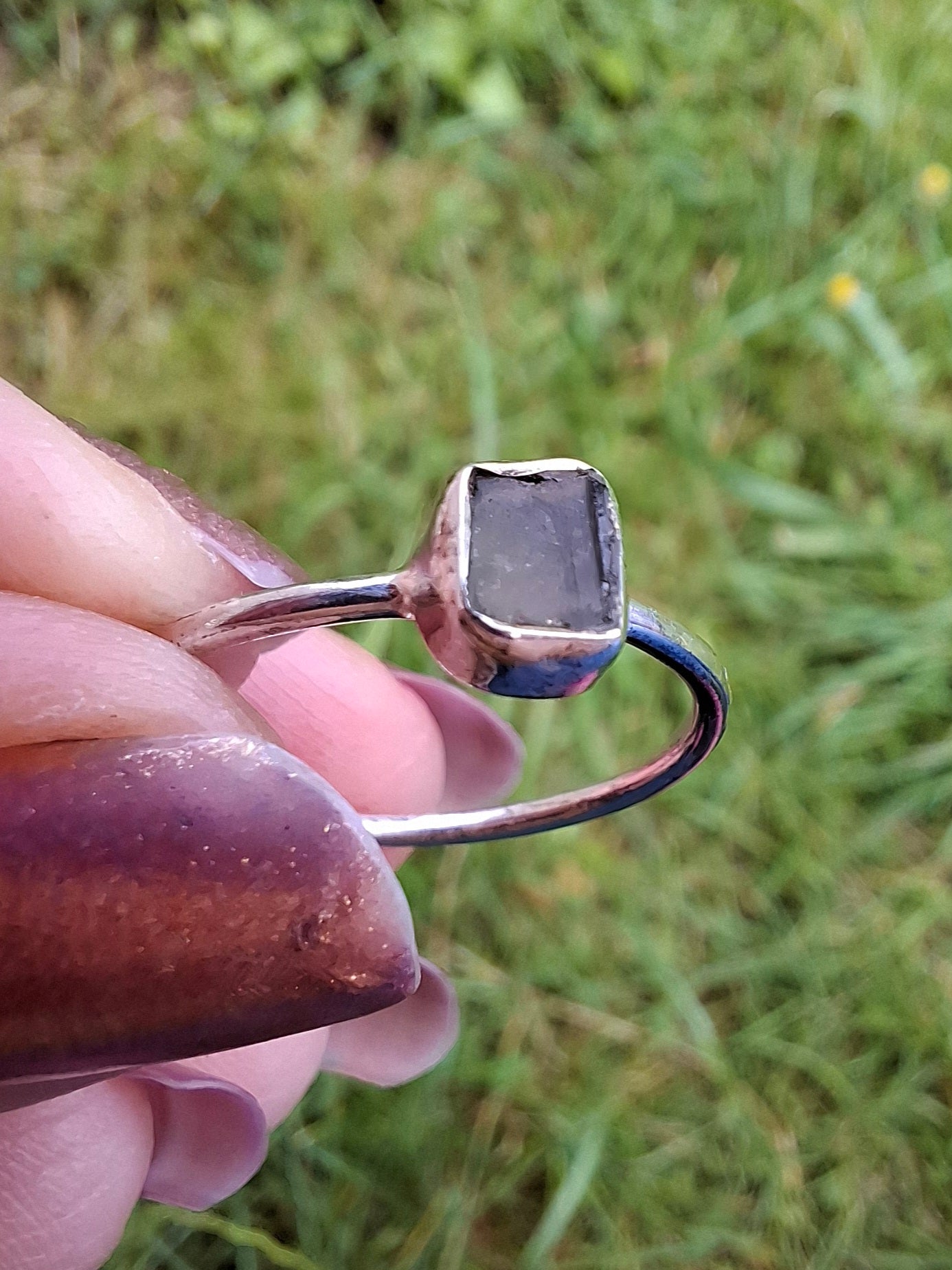 Moldavite Ring, size large P/small Q, 925 Silver, Tektite (Ref: R43)
