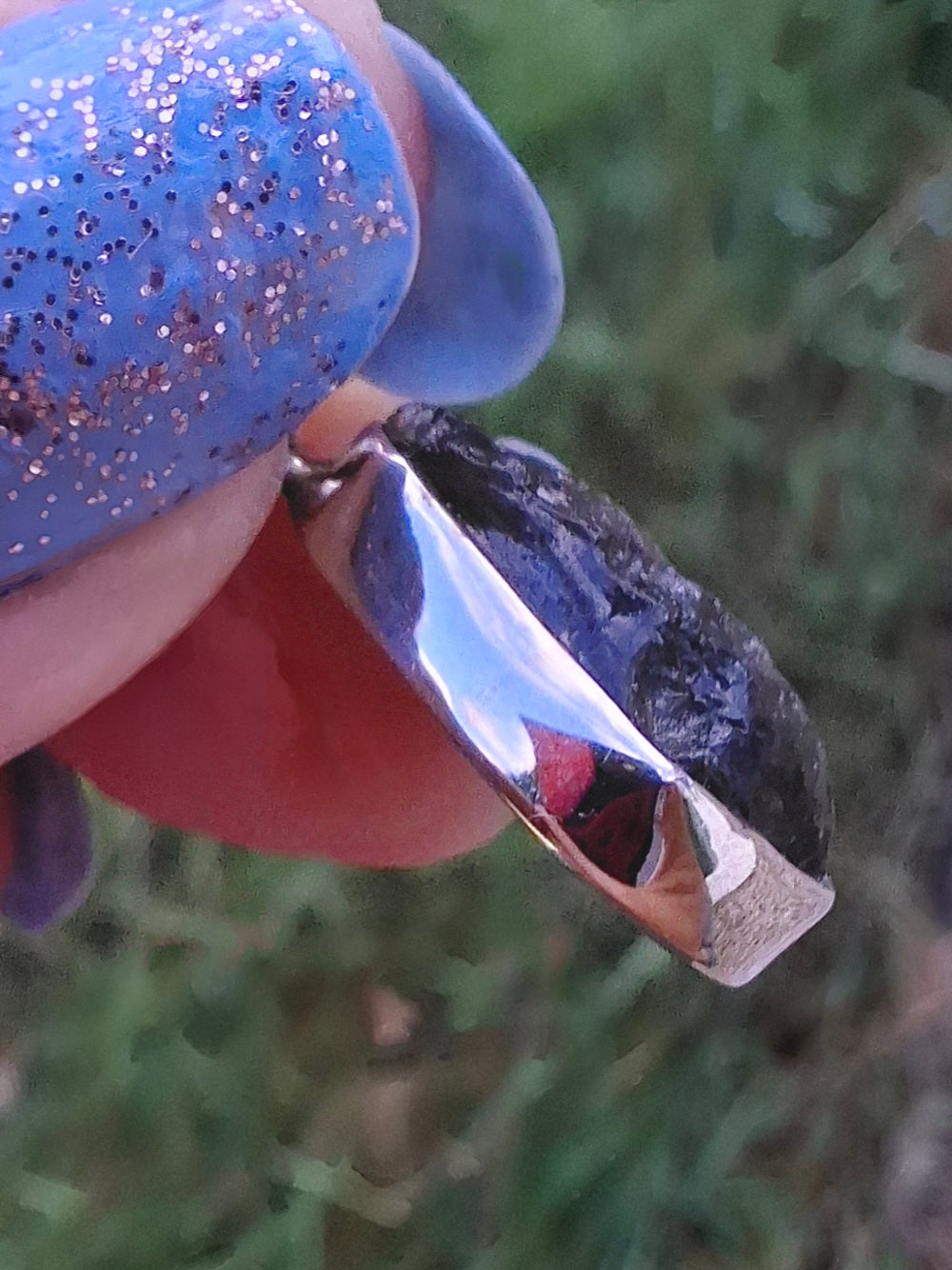 Moldavite Pendant, 925 Silver, Tektite (Ref: P79)