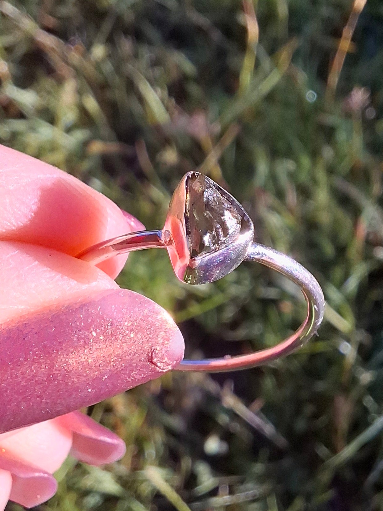 Moldavite Ring, size large R/small S, 925 Silver, Tektite (Ref: R53)