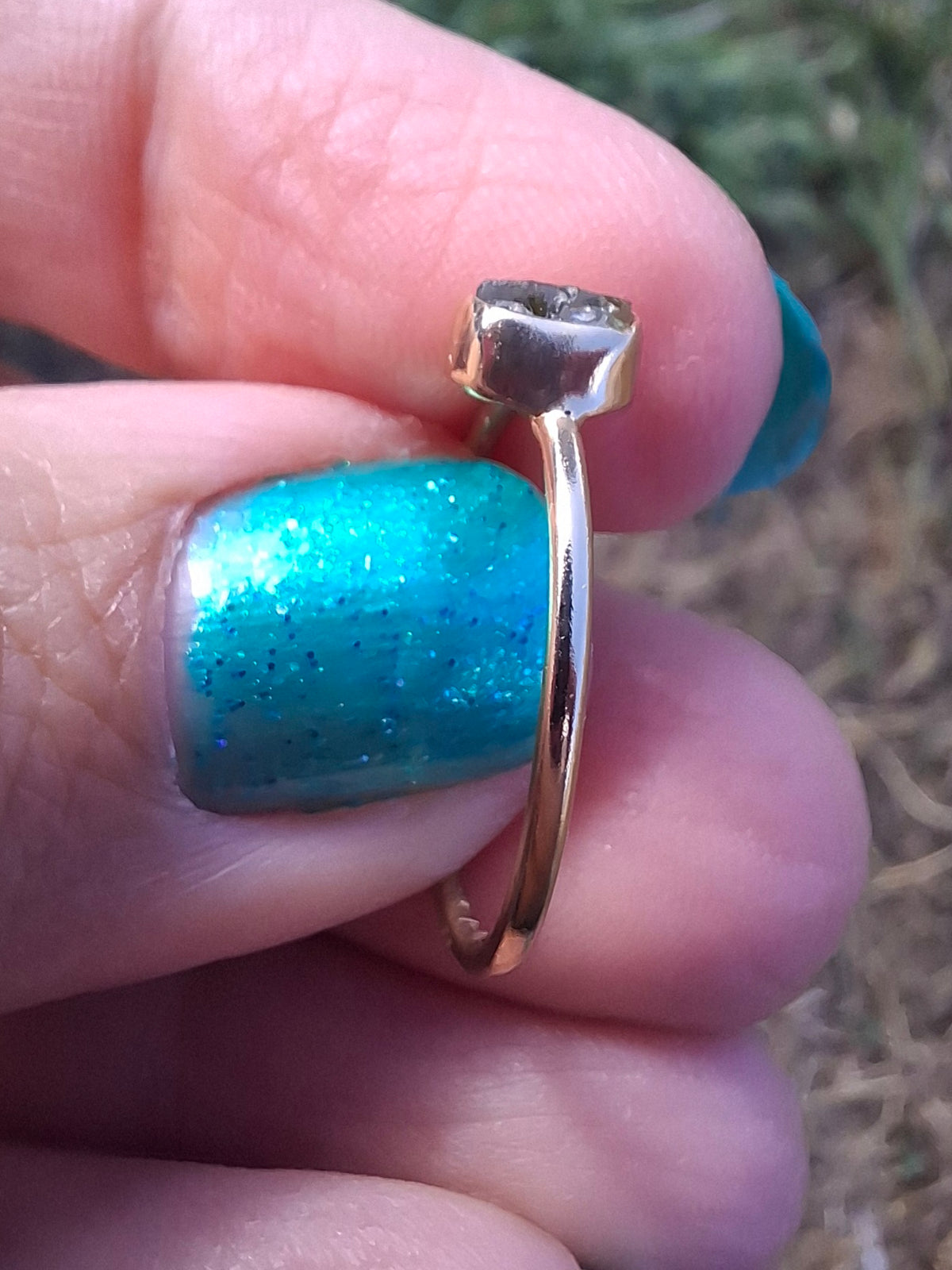 Moldavite Ring, 14K GOLD Plated, size large M, Tektite (Ref: R337)