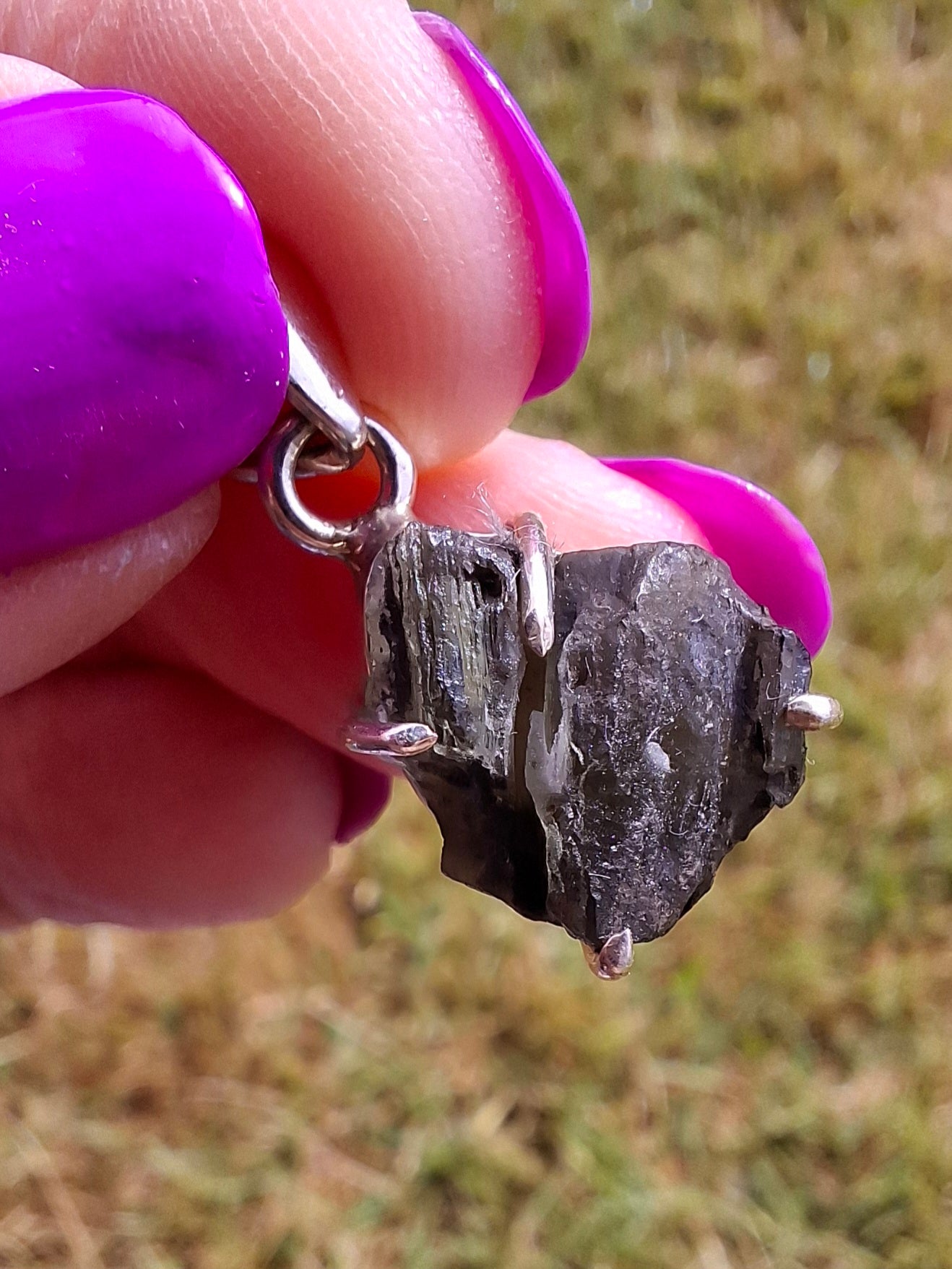 Moldavite Claw Pendant, 925 Silver, Tektite (Ref: P26)