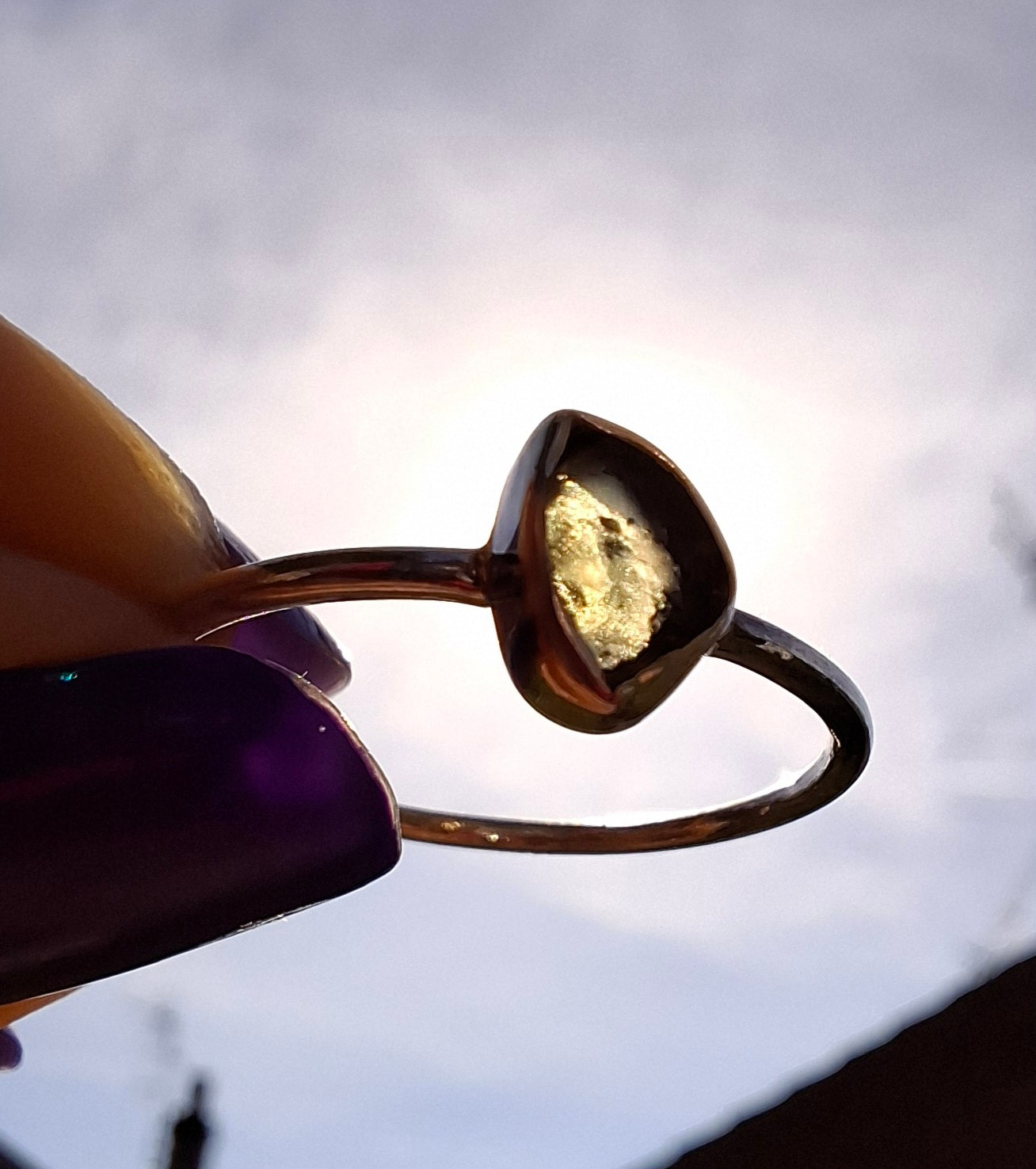 Moldavite Ring, size large T, 925 Silver, Tektite (Ref: R70)
