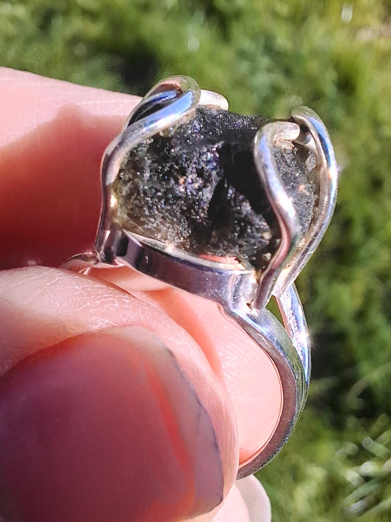 Moldavite Ring, size M, 925 Silver, Tektite (Ref: R5)