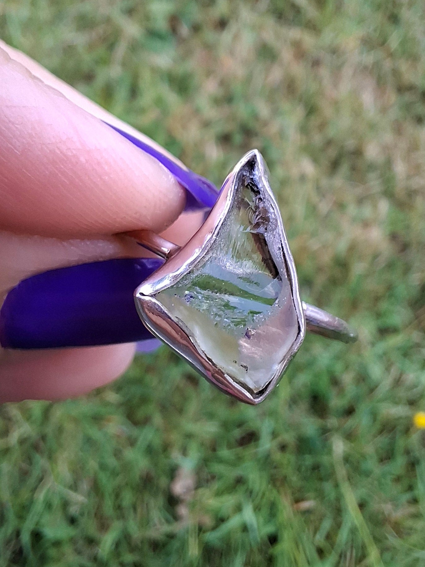 Libyan Desert Glass Ring, size large W, 925 Silver, Tektite (Ref: LR62)