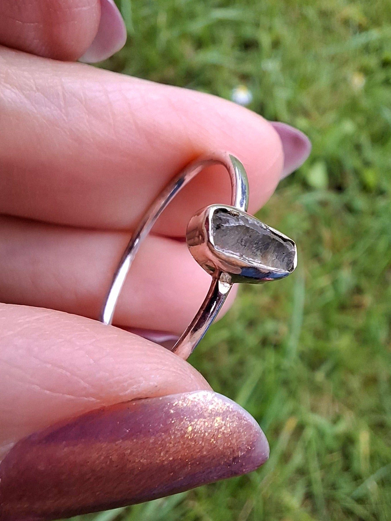 Moldavite Ring, size large T/small U, 925 Silver, Tektite (Ref: R71)