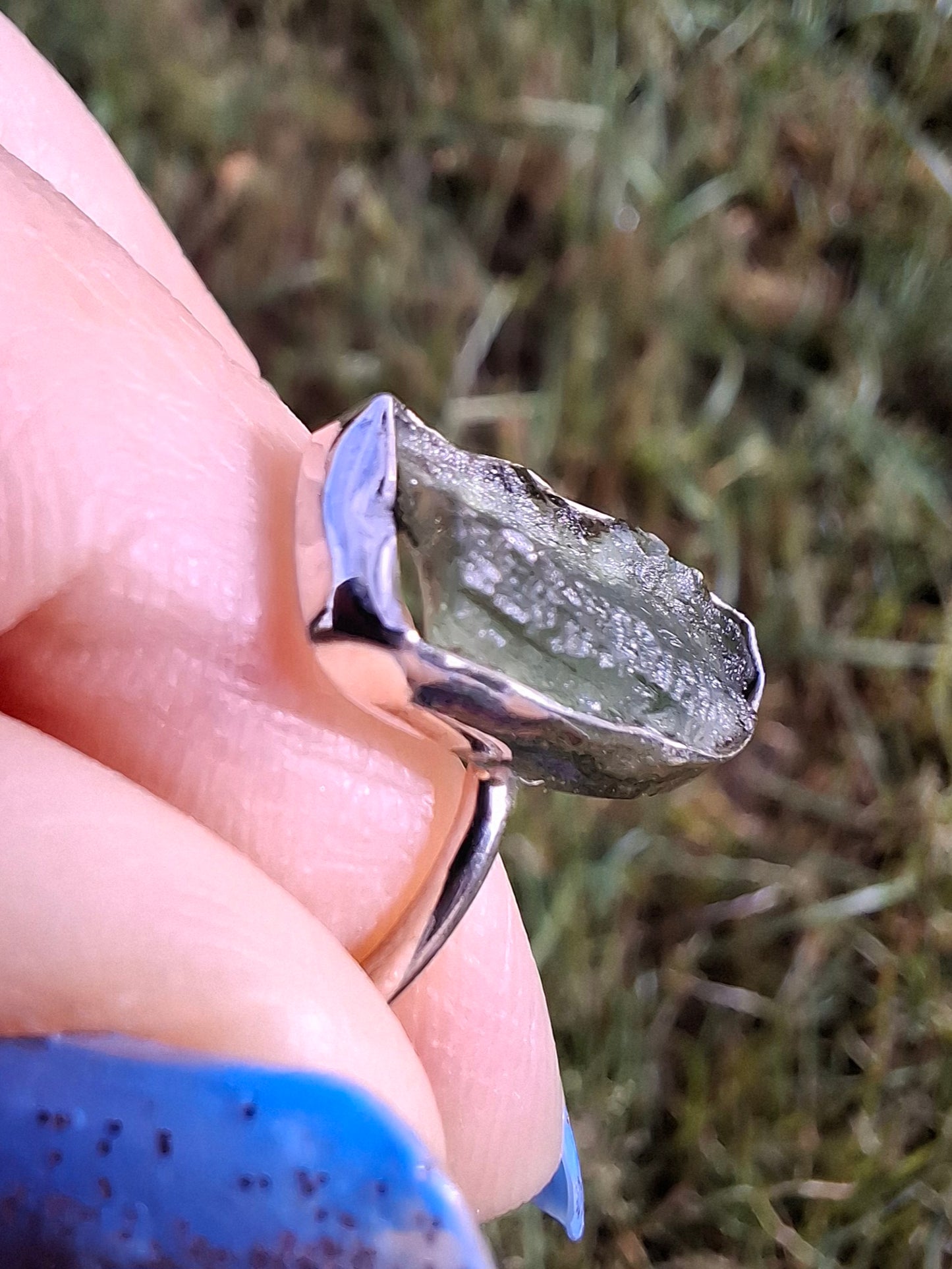 Moldavite Ring, size K, 925 Silver, Tektite (Ref: R21)