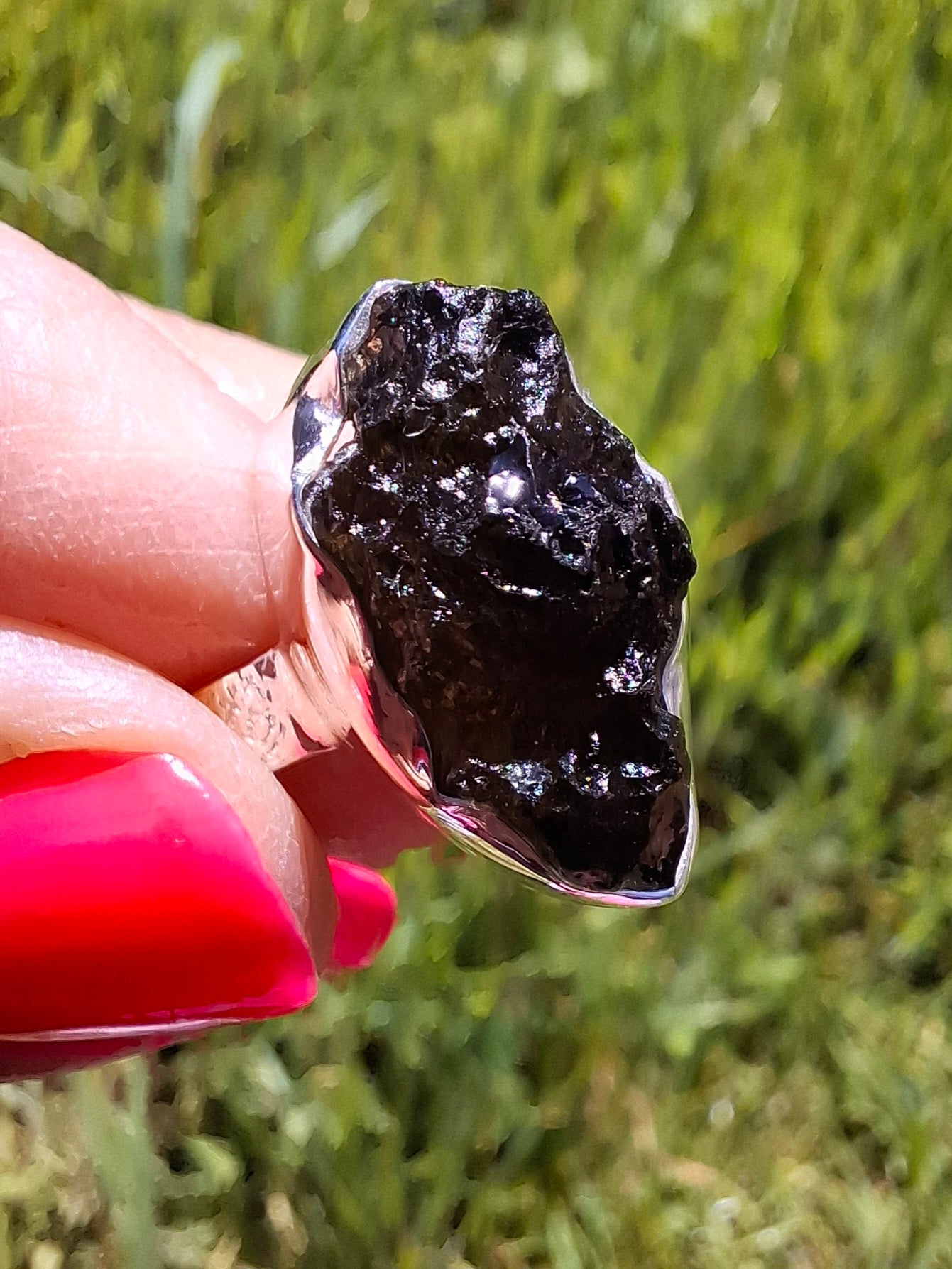Moldavite Ring, size U, 925 Silver, Tektite (Ref: R325)