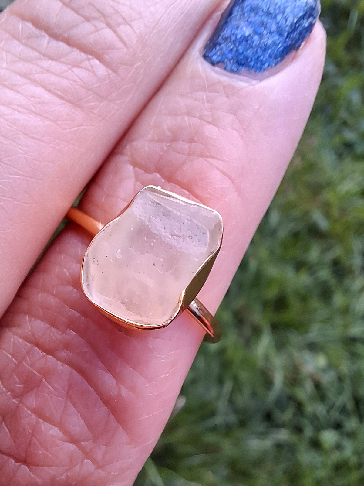 Libyan Desert Glass Ring, 14K GOLD Plated, size large N, Tektite (Ref: LR79)