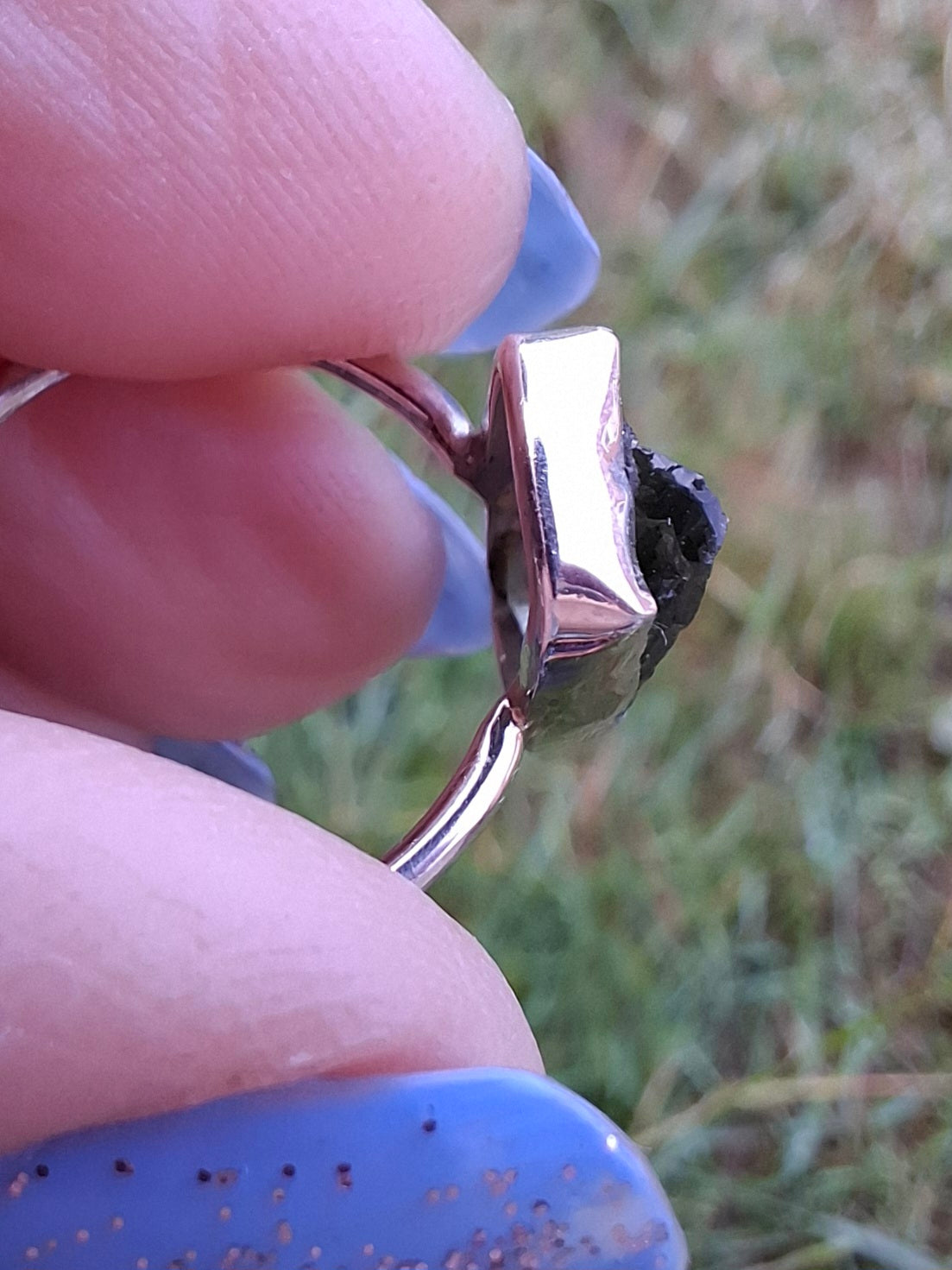 Moldavite Ring, size K, 925 Silver, Tektite (Ref: R21)