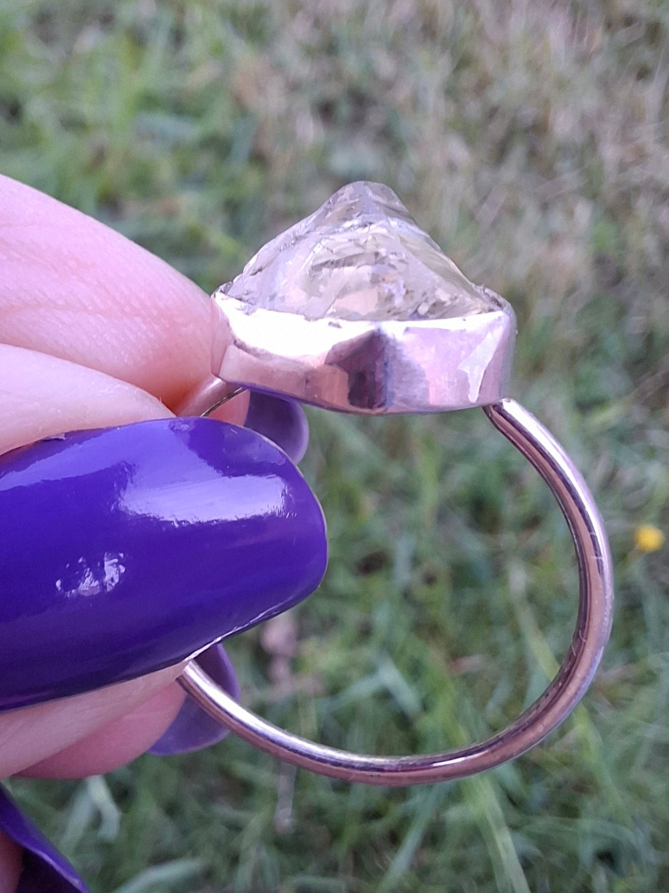 Libyan Desert Glass Ring, size large S, 925 Silver, Tektite (Ref: LR46)