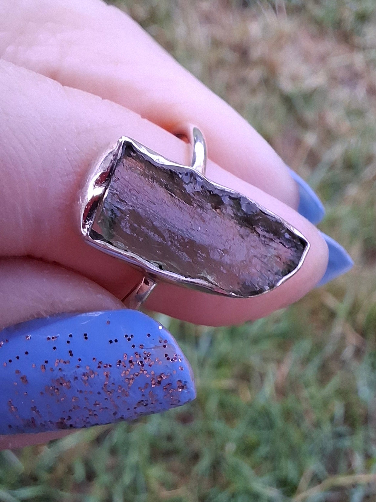 Moldavite Ring, size K, 925 Silver, Tektite (Ref: R21)
