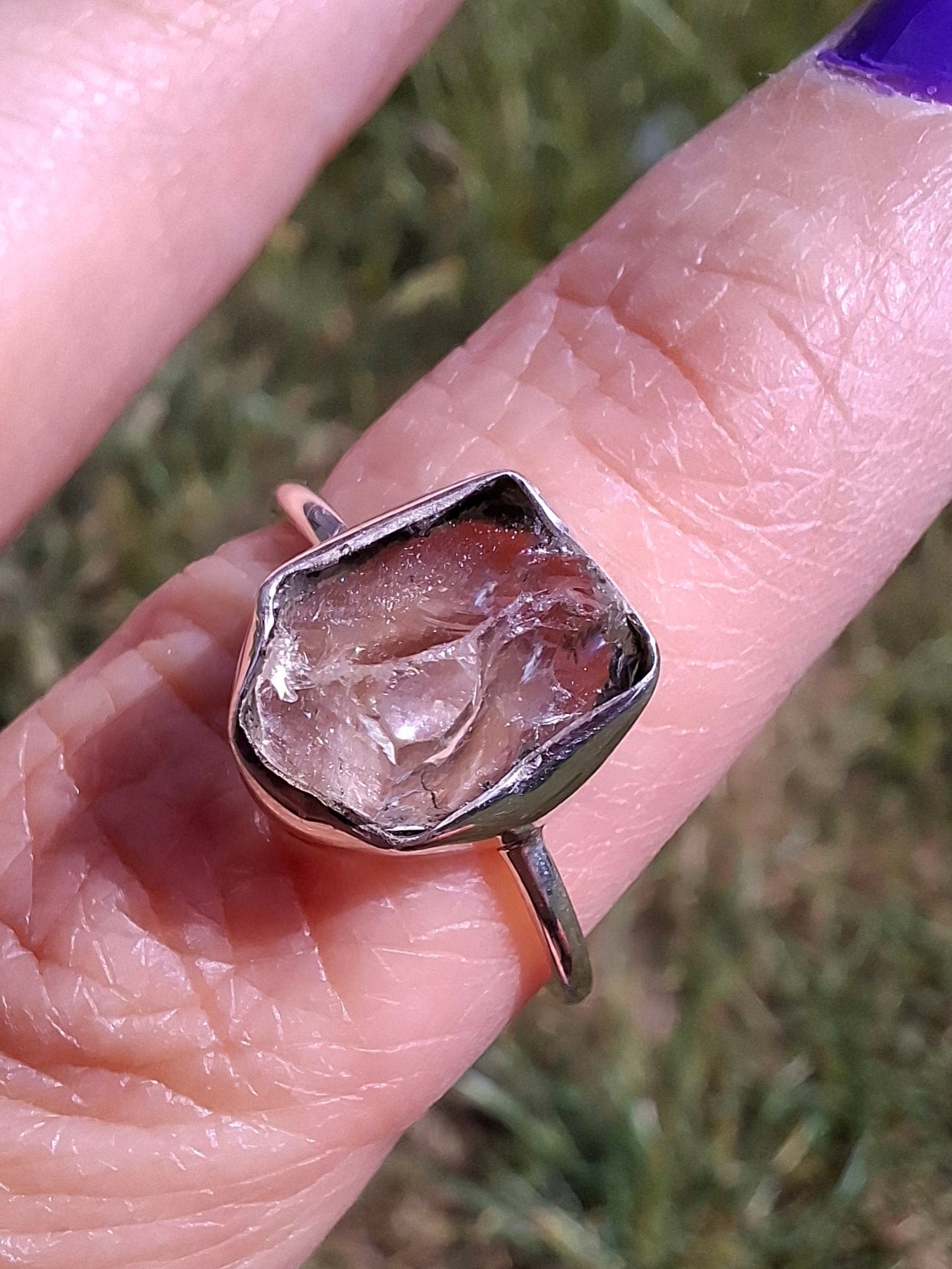 Libyan Desert Glass Ring, size large O, 925 Silver, Tektite (Ref: LR22)