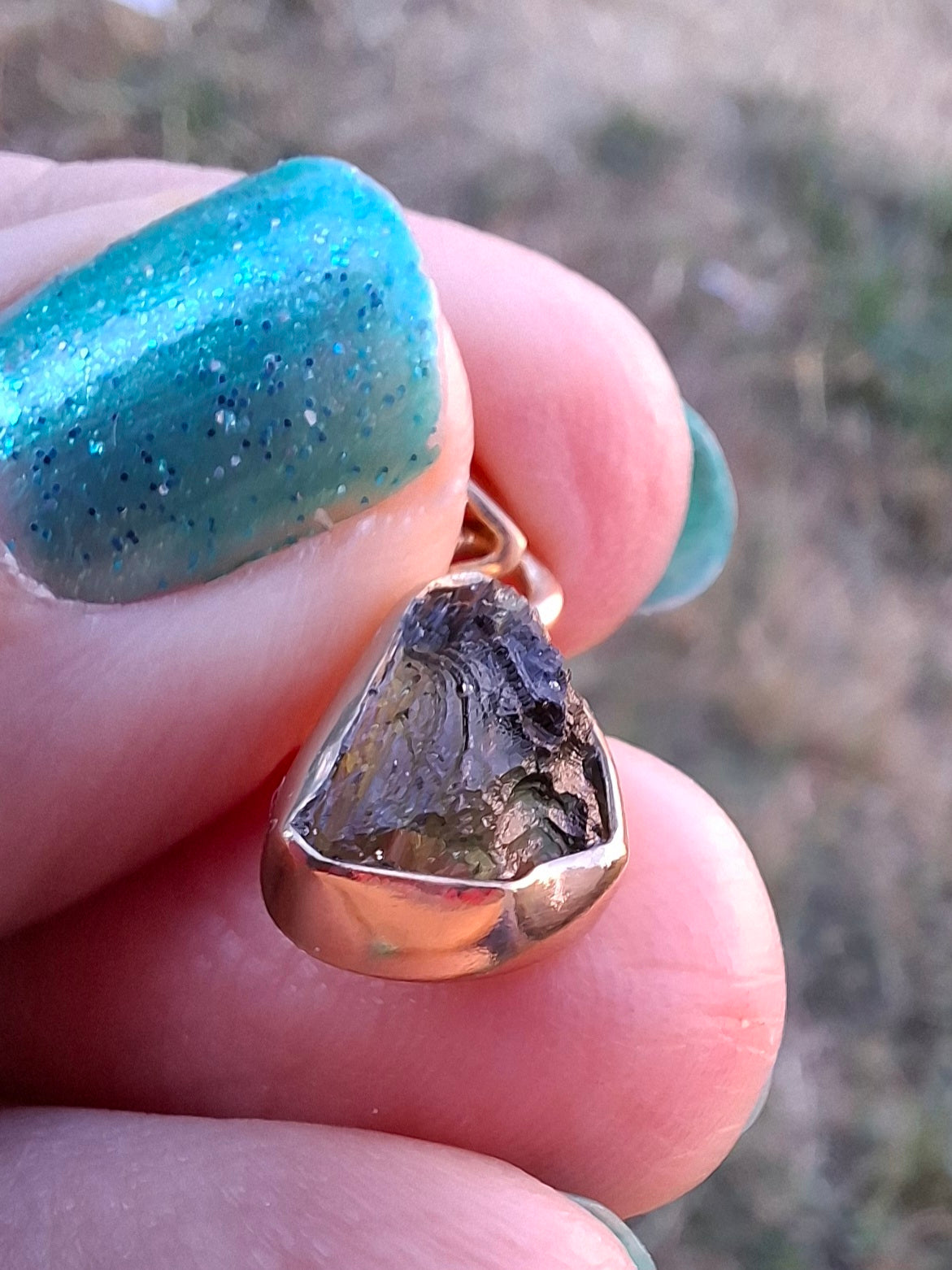 Moldavite Pendant, 14K GOLD Plated, Tektite (Ref: P449)