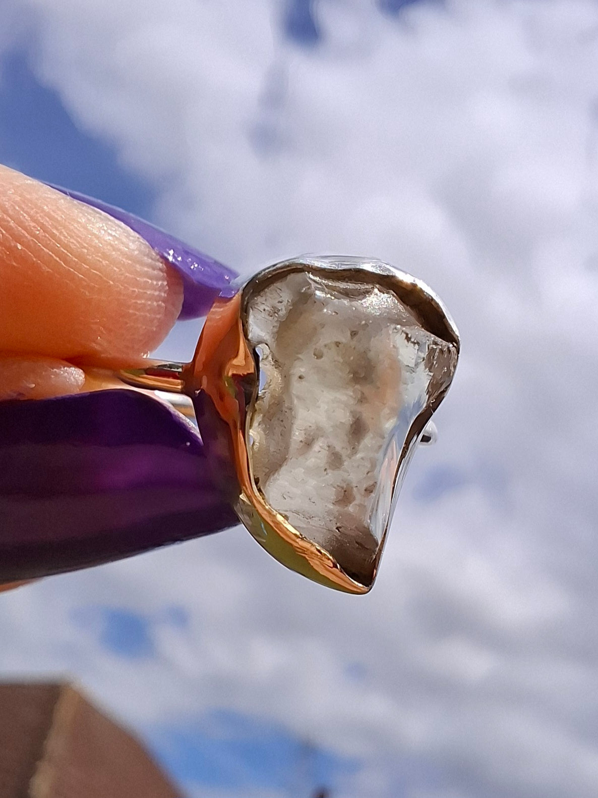Libyan Desert Glass Ring, size large K, 925 Silver, Tektite (Ref: LR13)