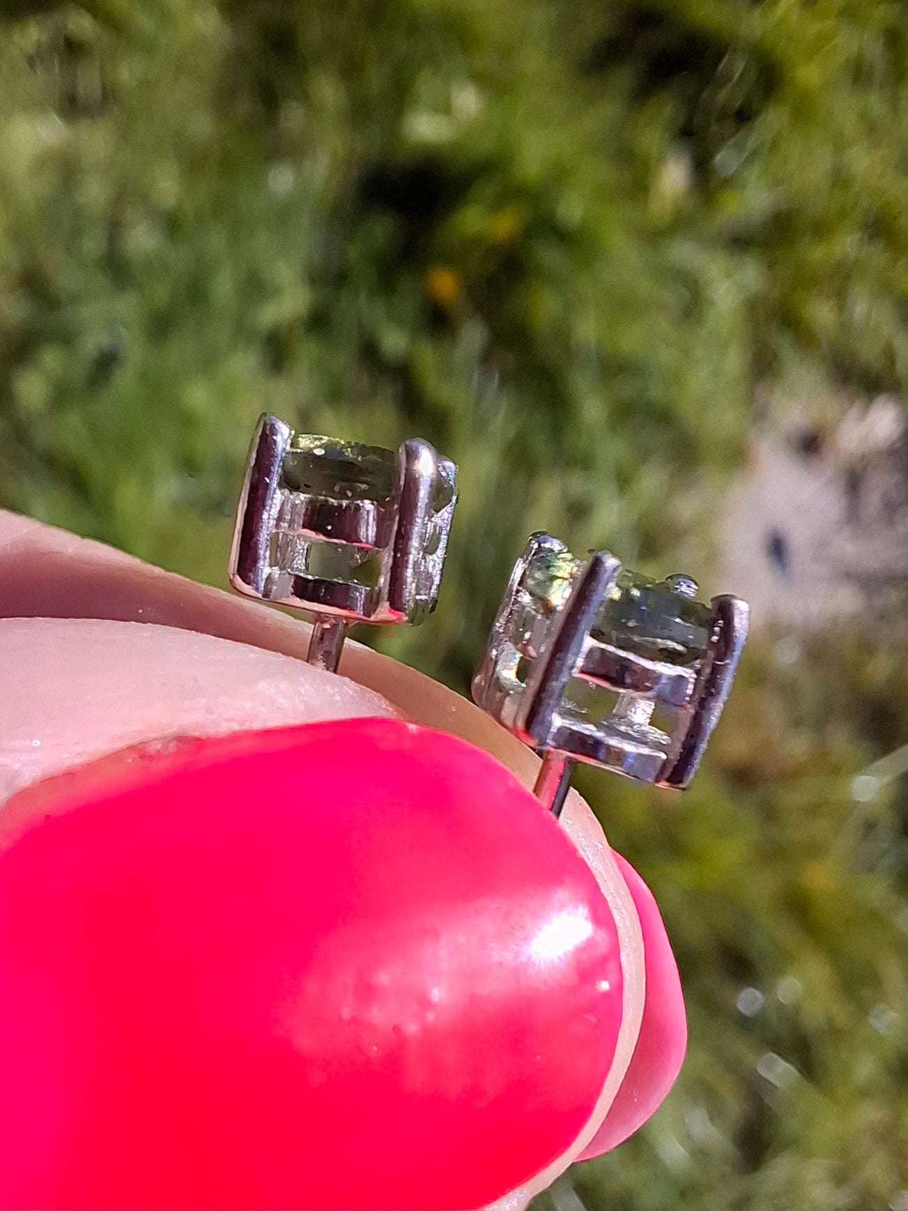 Moldavite (faceted) 5mm STUD EARRINGS, 925 Silver, Tektite (Pair16)