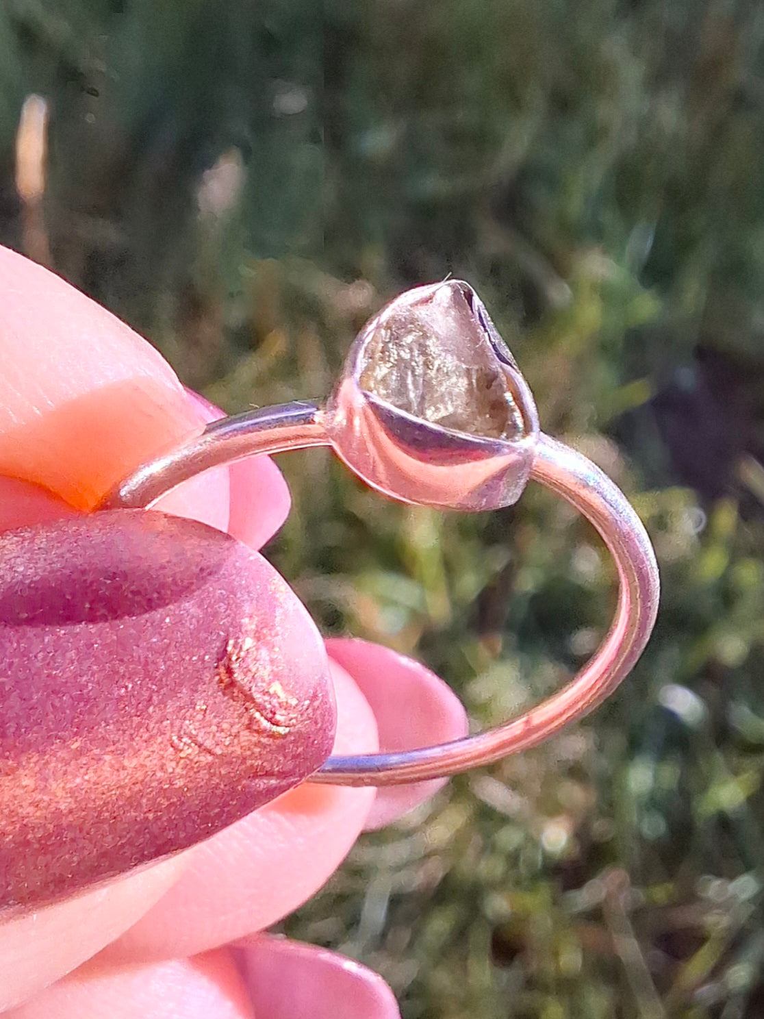 Moldavite's Ring, size large L/small M, 925 Silver, Tektite (Ref: R36)