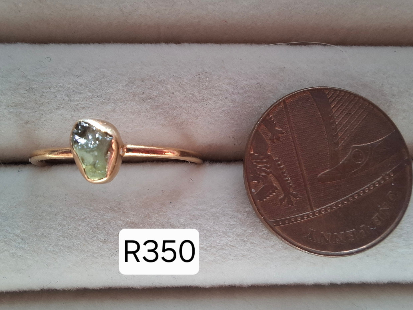 Moldavite Ring, 14K GOLD Plated, size large T, Tektite (Ref: R350)