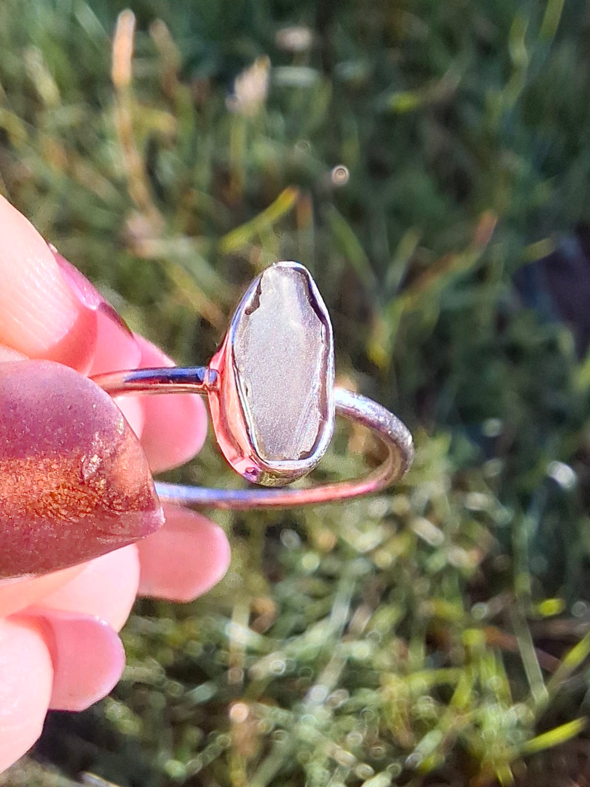 Moldavite Ring, size large R, 925 Silver, Tektite (Ref: R48)