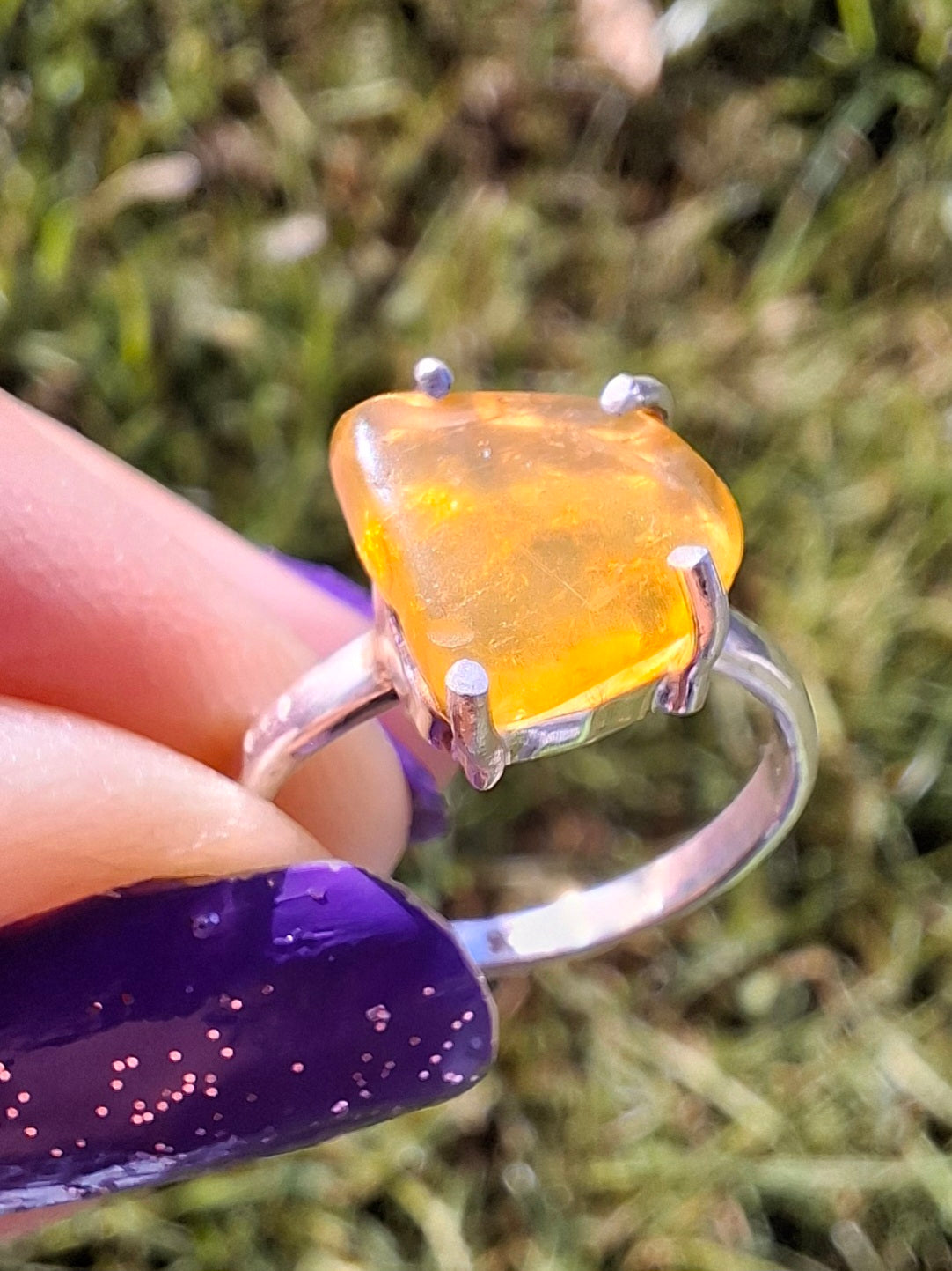 Baltic Amber Ring, size large K/small L, 925 Silver, Fossil (Ref: AR1)