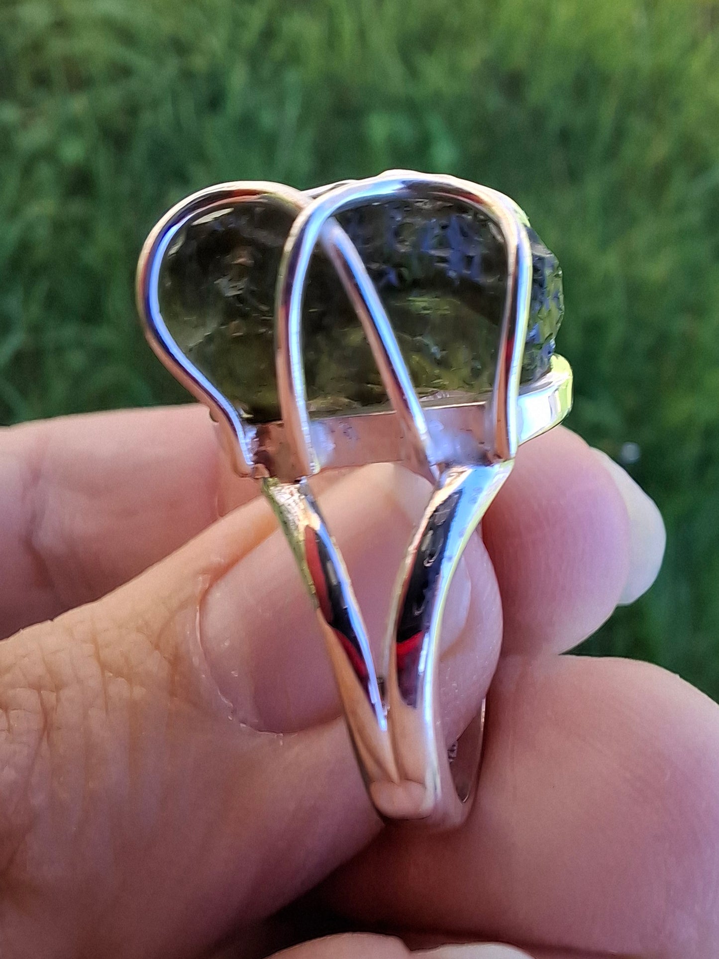 Moldavite Ring, size O, 925 Silver, Tektite (Ref: R9)