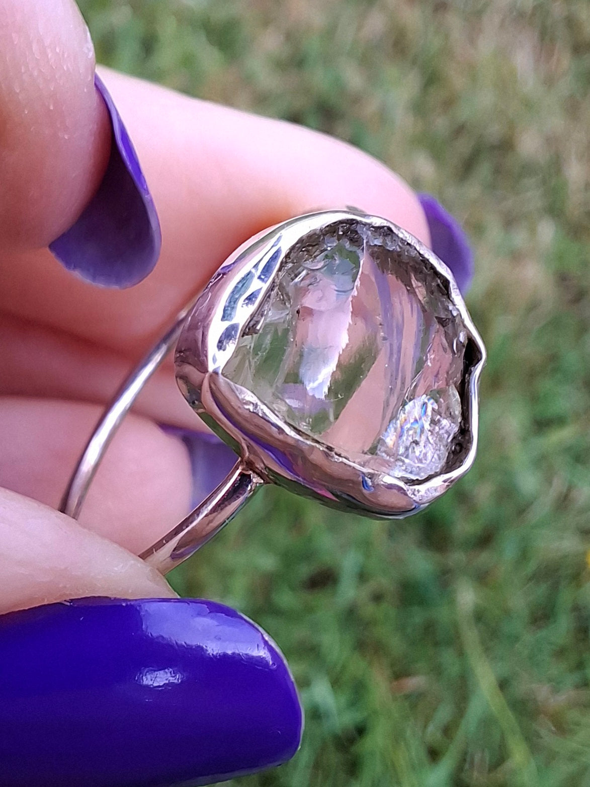 Libyan Desert Glass Ring, size large V, 925 Silver, Tektite (Ref: LR60)