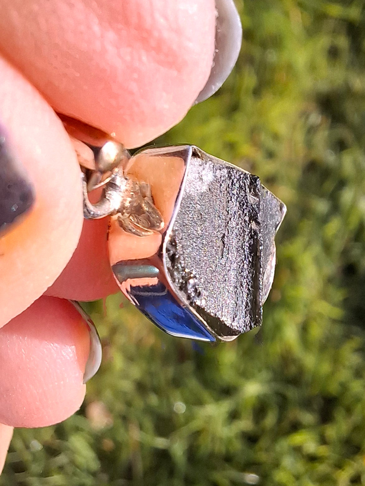 Moldavite Pendant, 925 Silver, Tektite (Ref: P2)