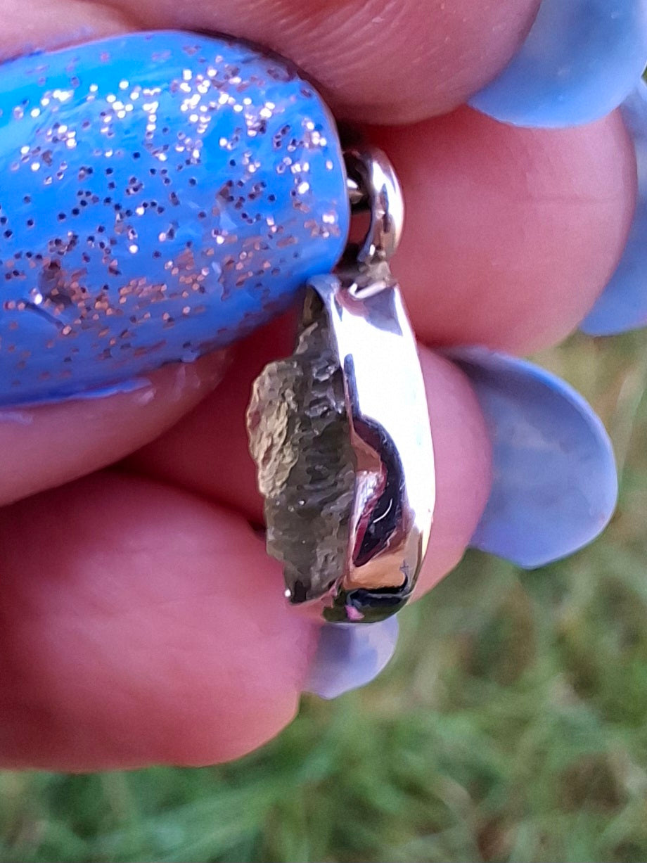 Moldavite Pendant, 925 Silver, Tektite (Ref: P46)