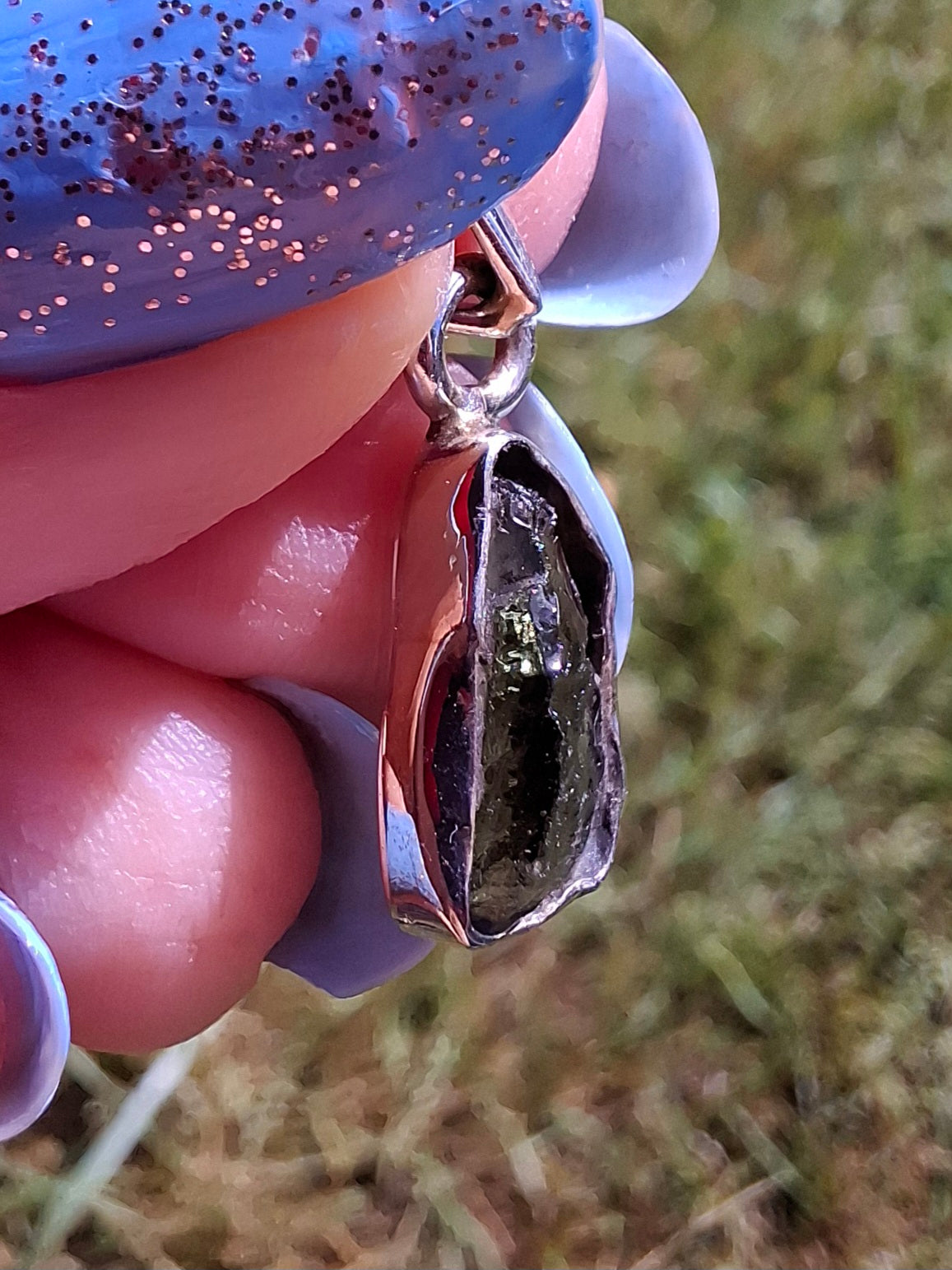Moldavite Piece, 925 Silver, Tektite (Ref: P90)