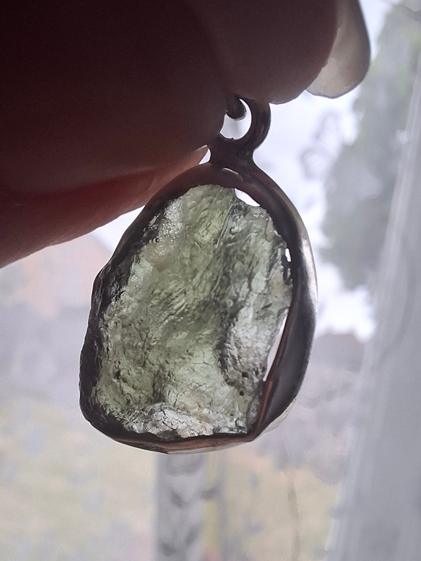 Moldavite Pendant, 925 Silver, Tektite (Ref: P441)