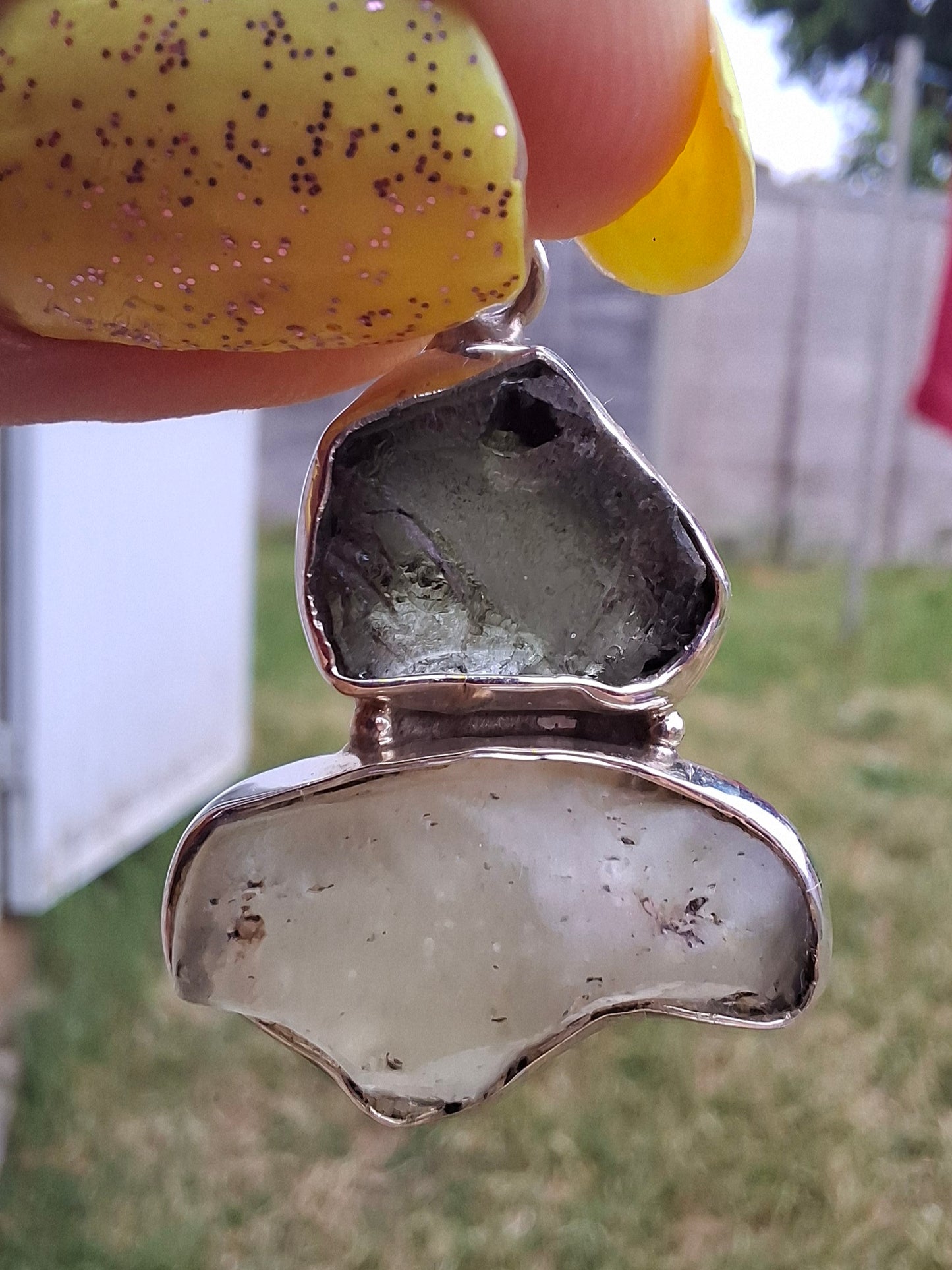 Moldavite & Libyan Desert Glass Pendant, 925 Silver, Tektite (Ref: MLP10)