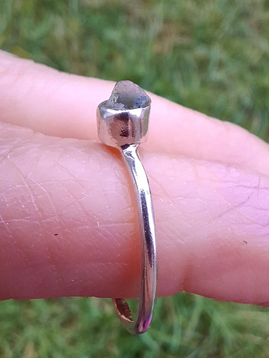 Moldavite Ring, size M, 925 Silver, Tektite (Ref: R31)