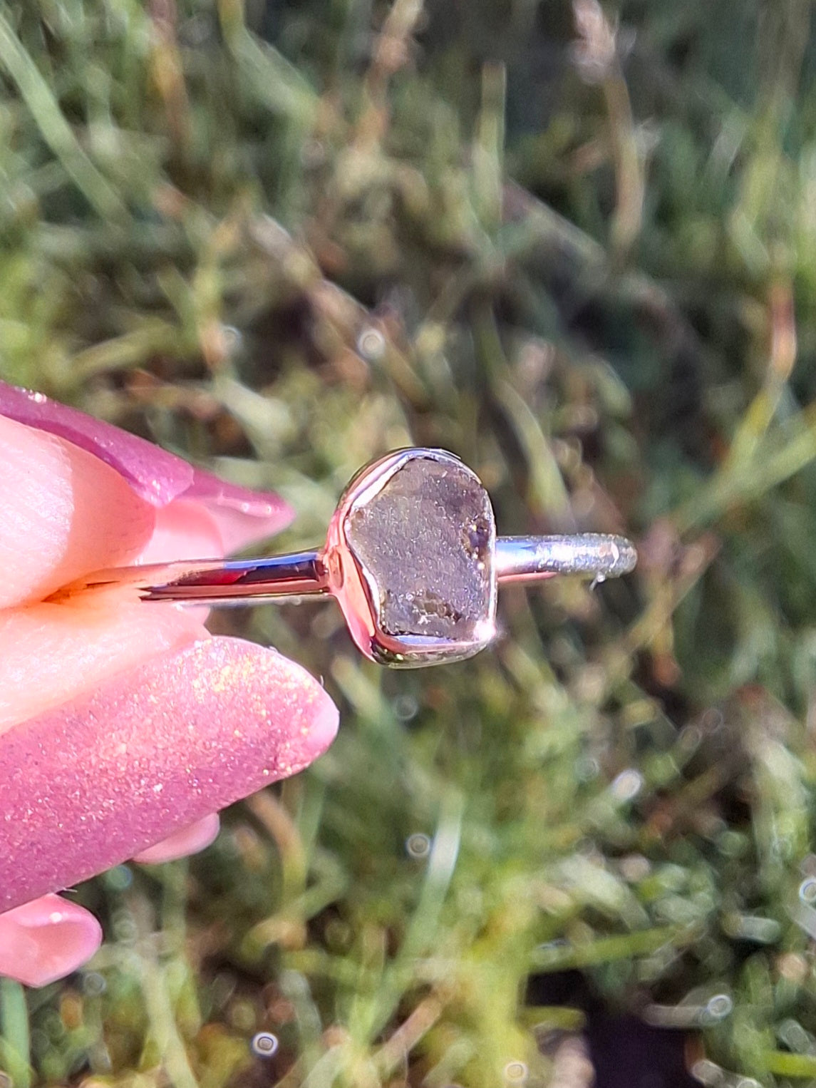 Moldavite Ring, size small R, 925 Silver, Tektite (Ref: R52)